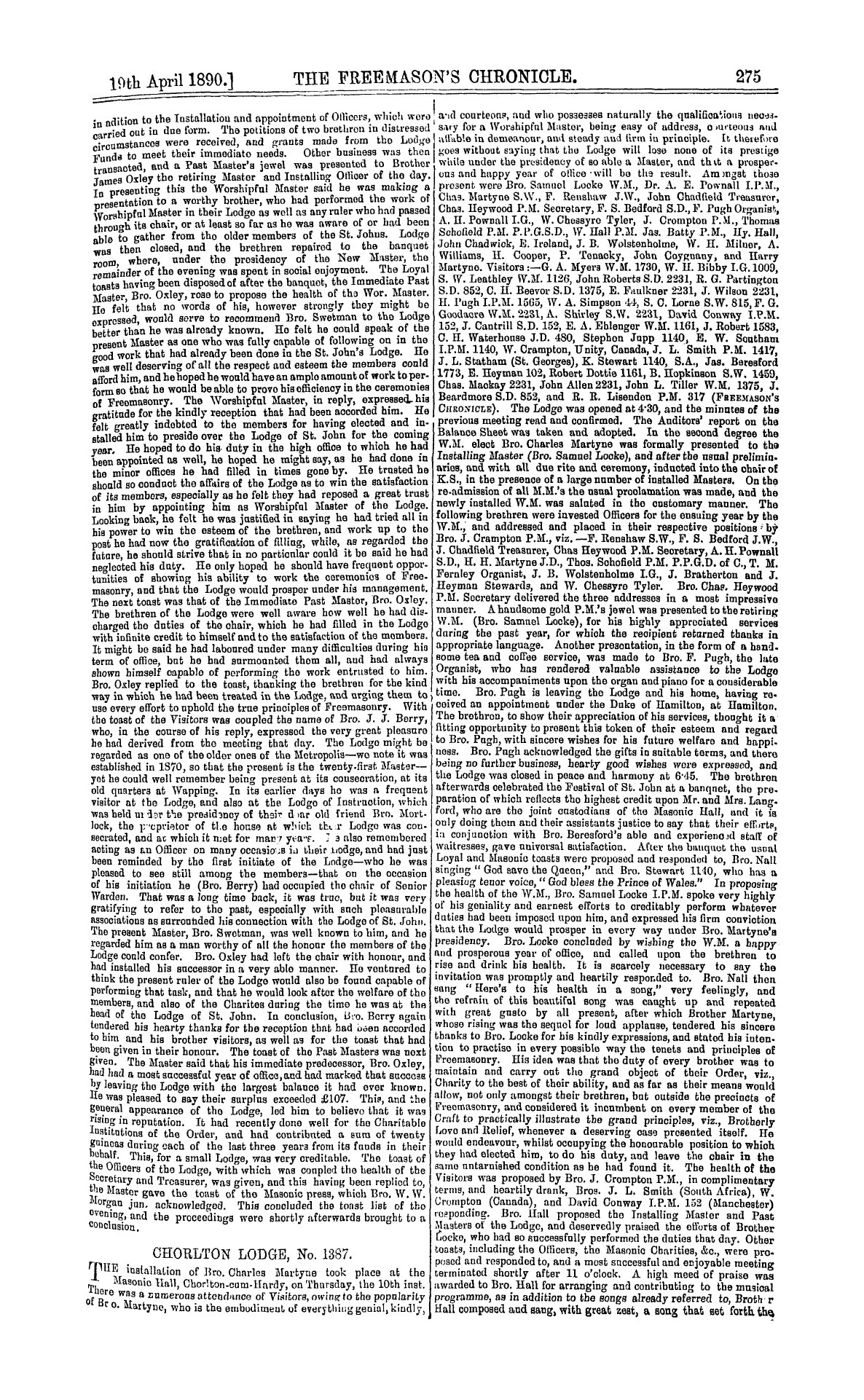 The Freemason's Chronicle: 1890-04-19 - Notices Of Meetings.