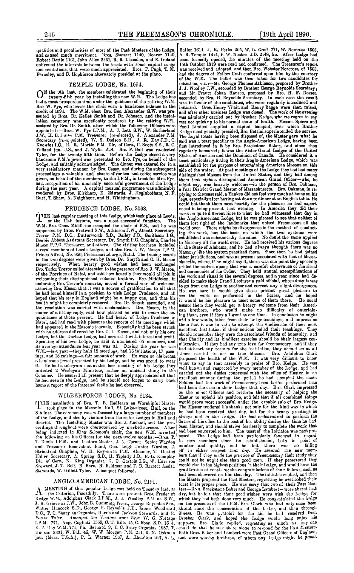 The Freemason's Chronicle: 1890-04-19 - Notices Of Meetings.