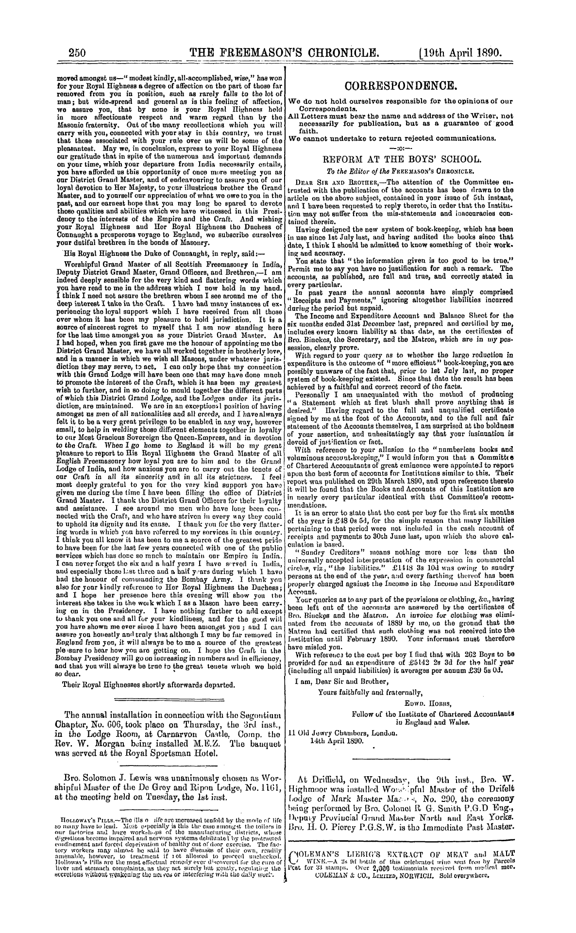 The Freemason's Chronicle: 1890-04-19 - Correspondence.