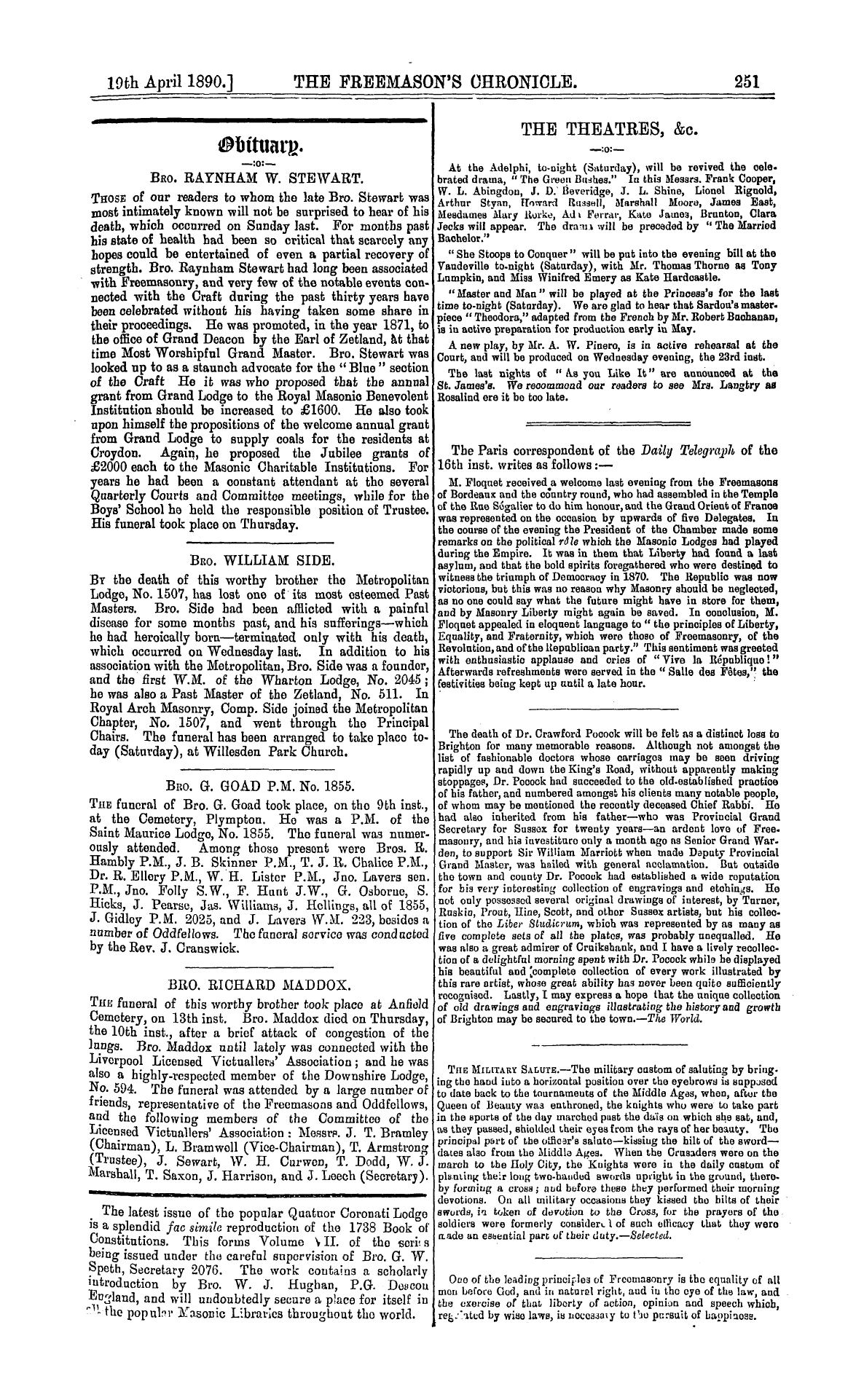 The Freemason's Chronicle: 1890-04-19 - Bro. William Side.