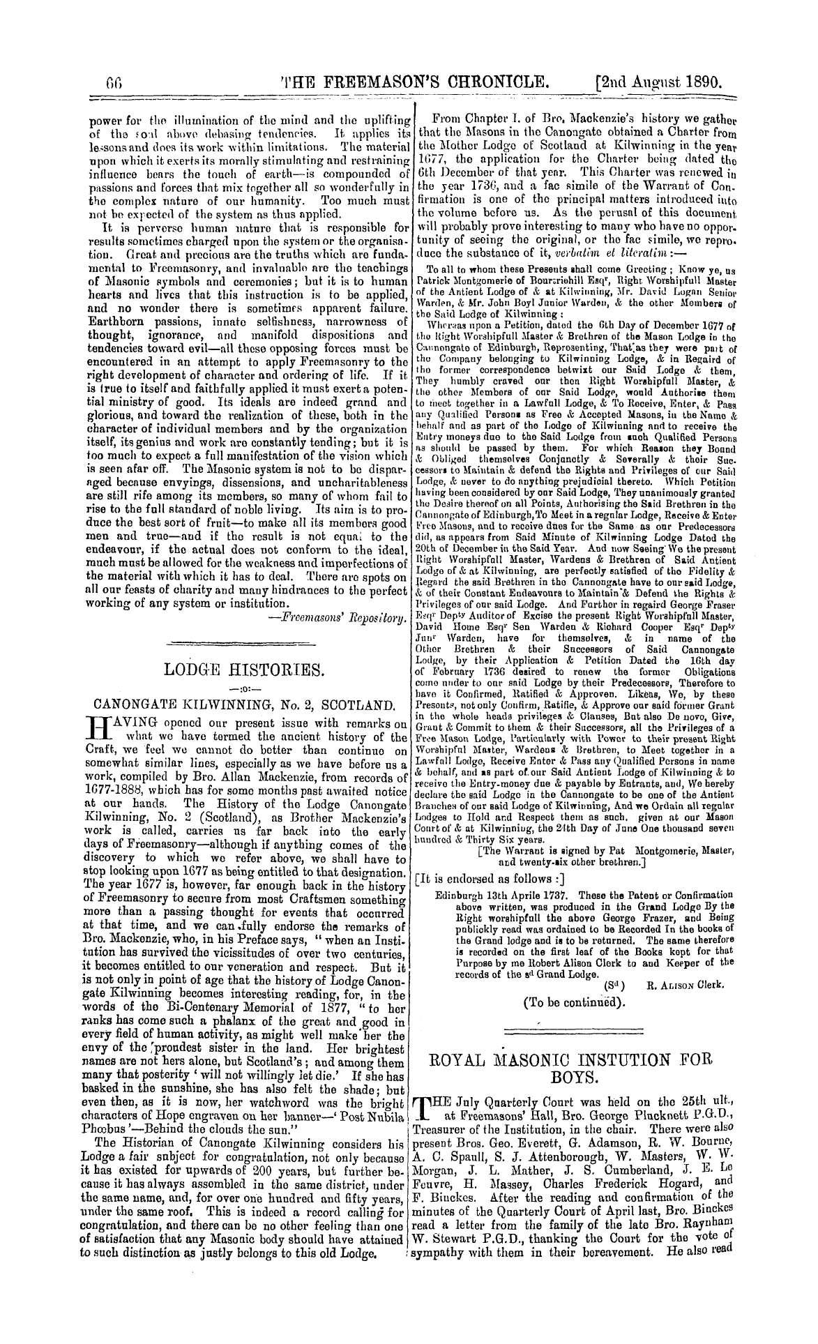 The Freemason's Chronicle: 1890-08-02: 2