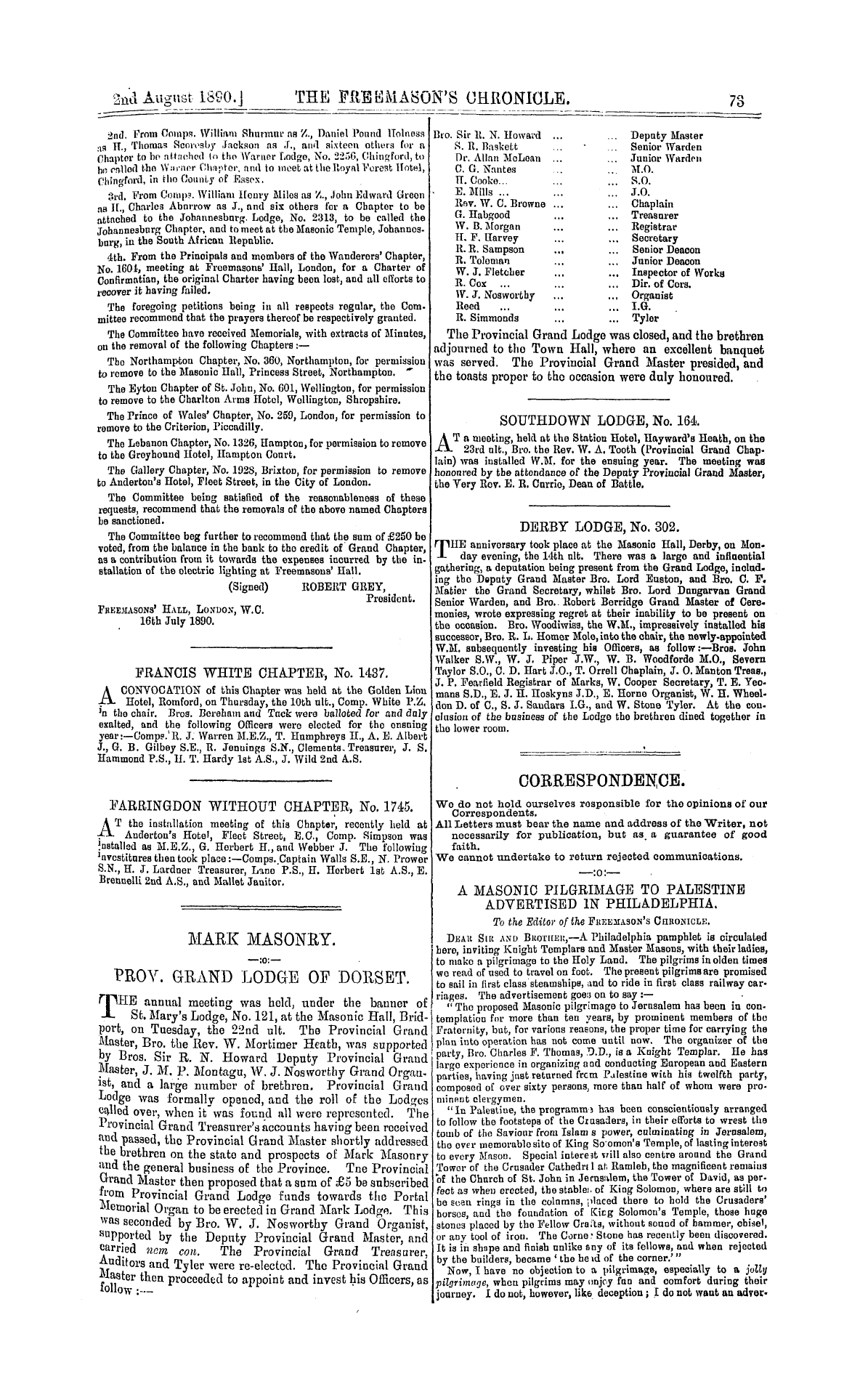 The Freemason's Chronicle: 1890-08-02 - Francis White Chapter, No. 1437.