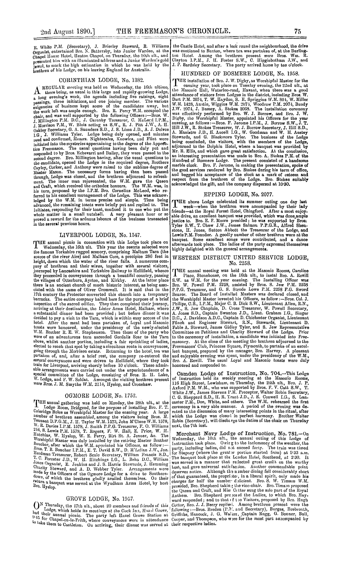 The Freemason's Chronicle: 1890-08-02 - Notices Of Meetings.