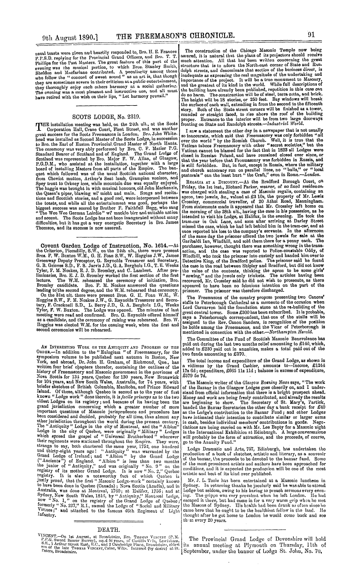 The Freemason's Chronicle: 1890-08-09 - Death.