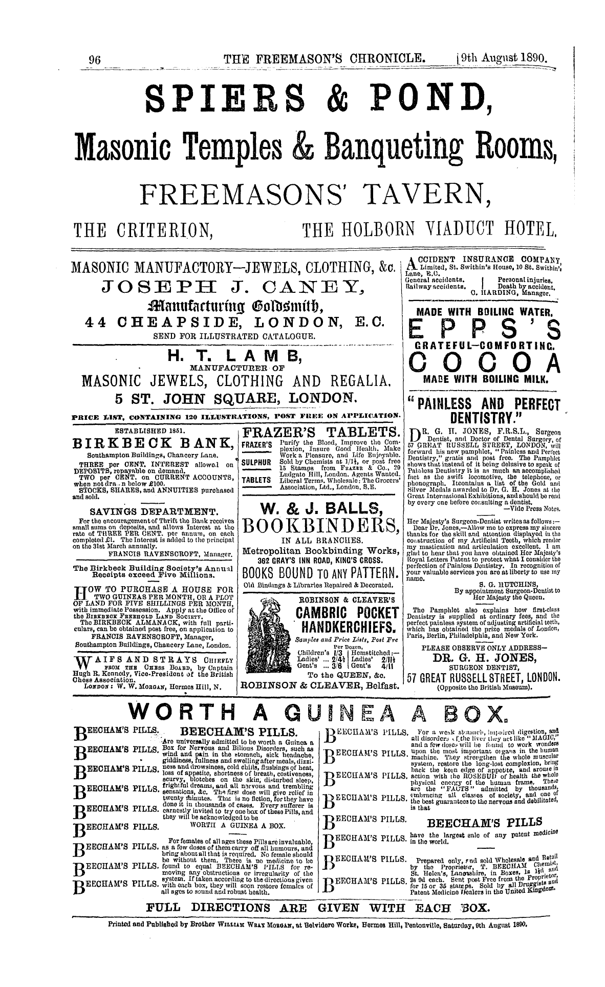 The Freemason's Chronicle: 1890-08-09 - Ad01603