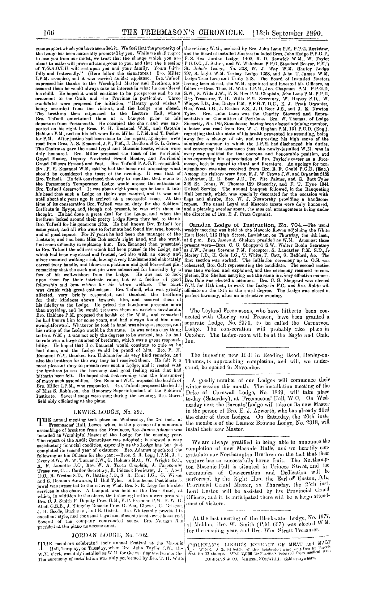 The Freemason's Chronicle: 1890-09-13 - Notice Of Meetings.