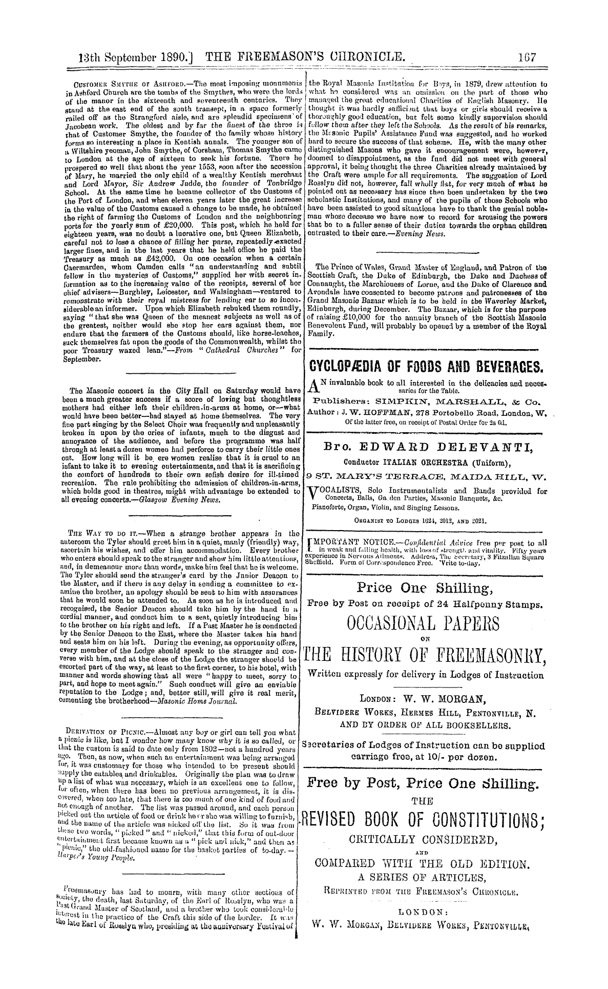 The Freemason's Chronicle: 1890-09-13 - Ad00705