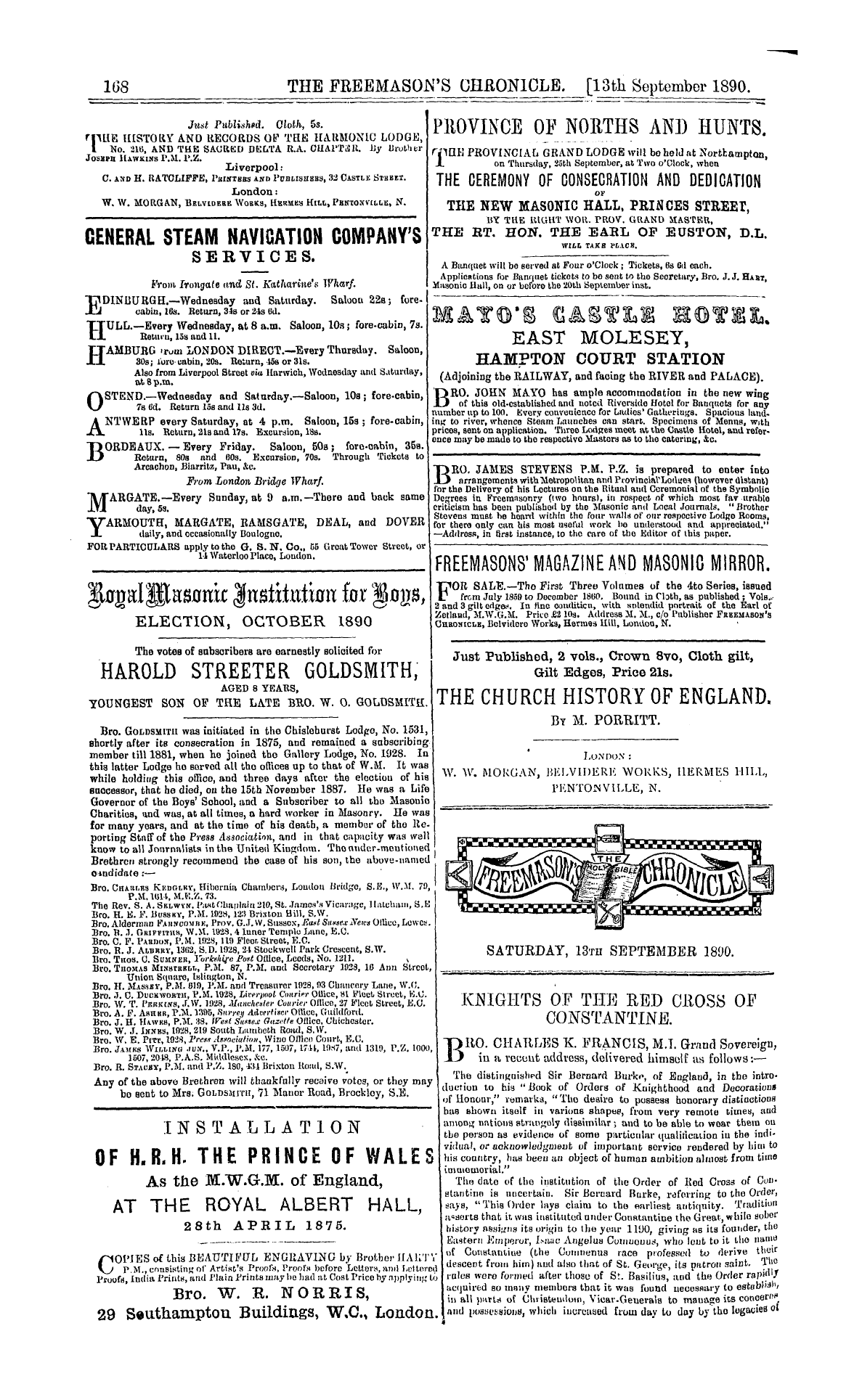 The Freemason's Chronicle: 1890-09-13 - Ad00807