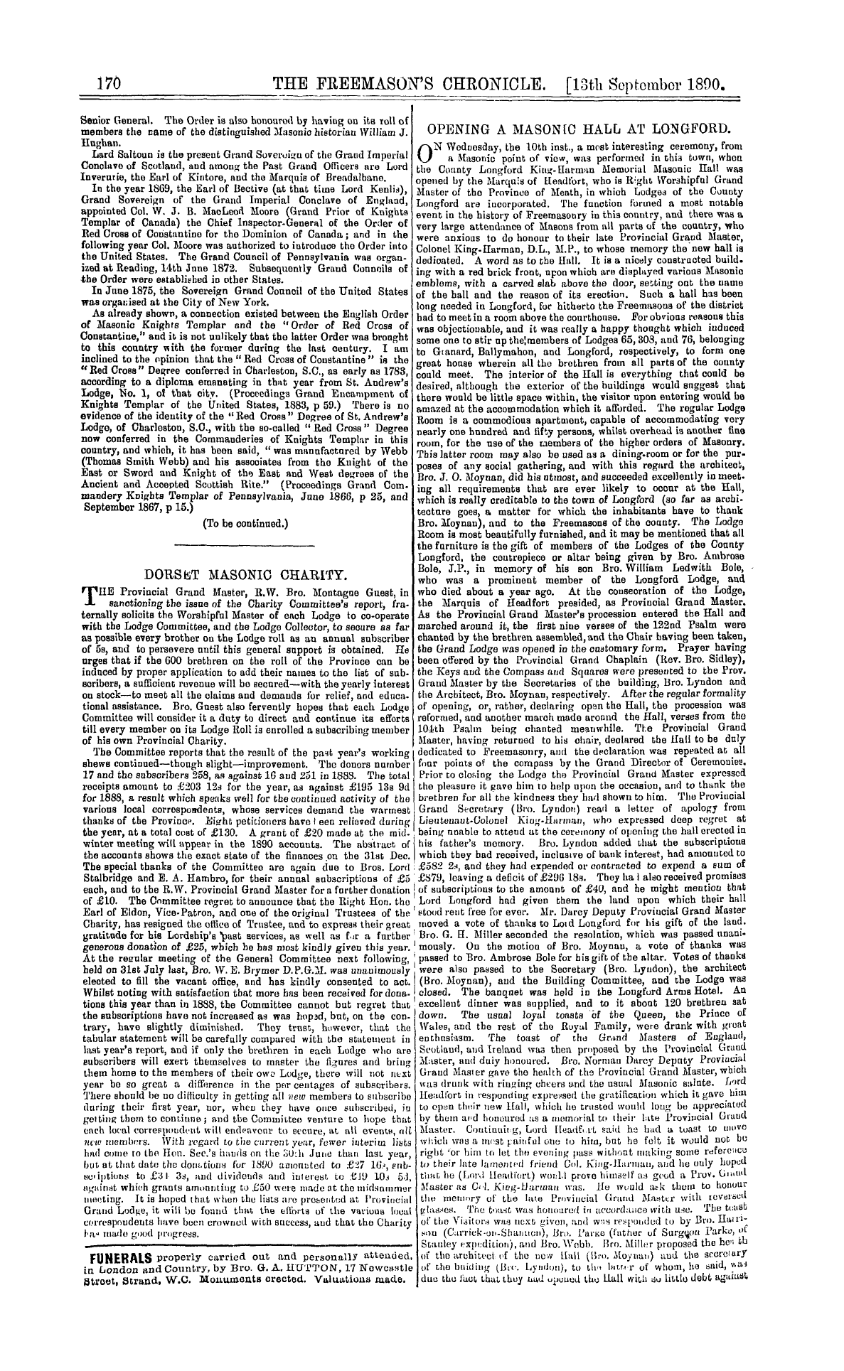 The Freemason's Chronicle: 1890-09-13 - Ad01003