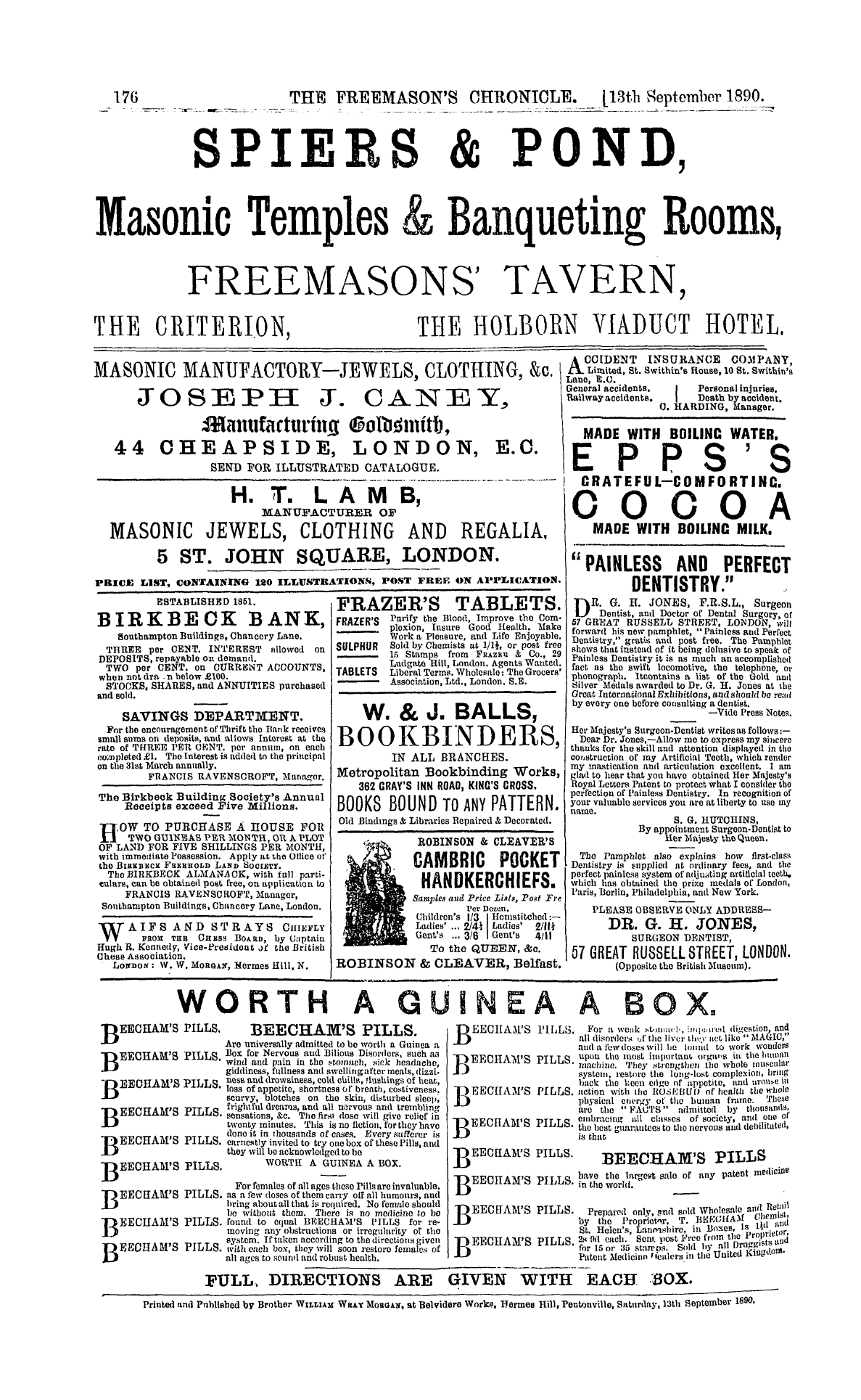 The Freemason's Chronicle: 1890-09-13 - Ad01611