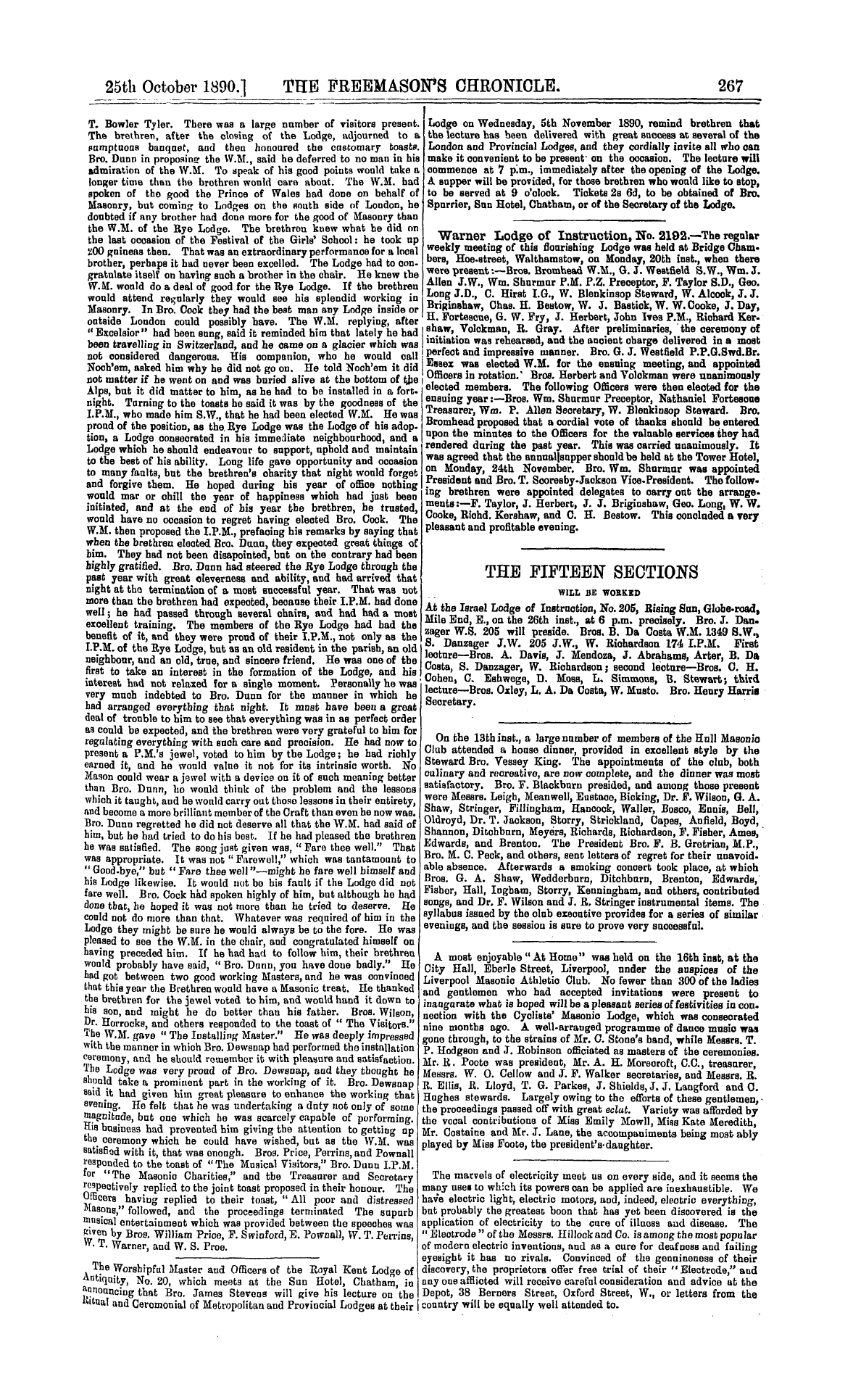 The Freemason's Chronicle: 1890-10-25 - The Fifteen Sections