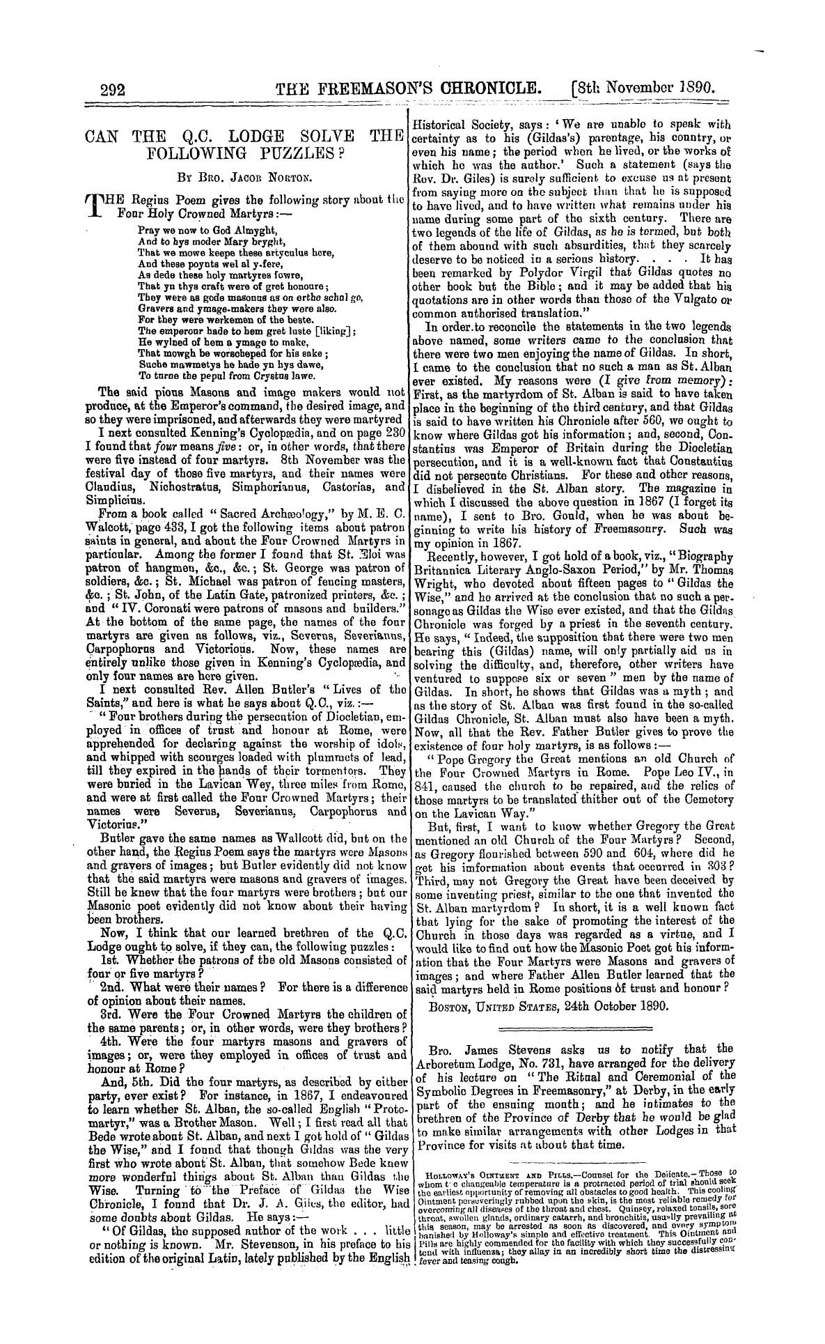 The Freemason's Chronicle: 1890-11-08: 4