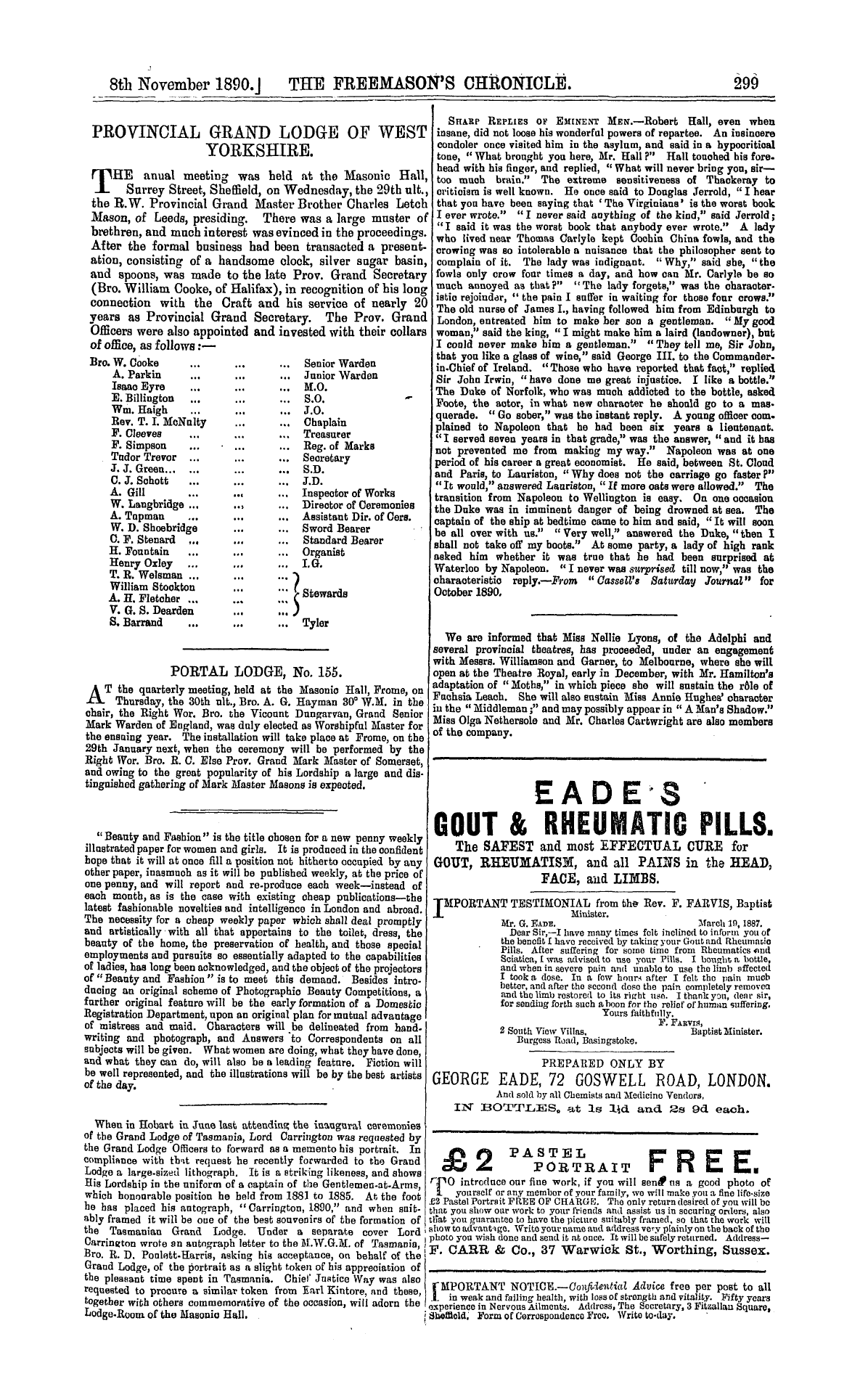 The Freemason's Chronicle: 1890-11-08 - Provincial Grand Lodge Of West Yorkshire.