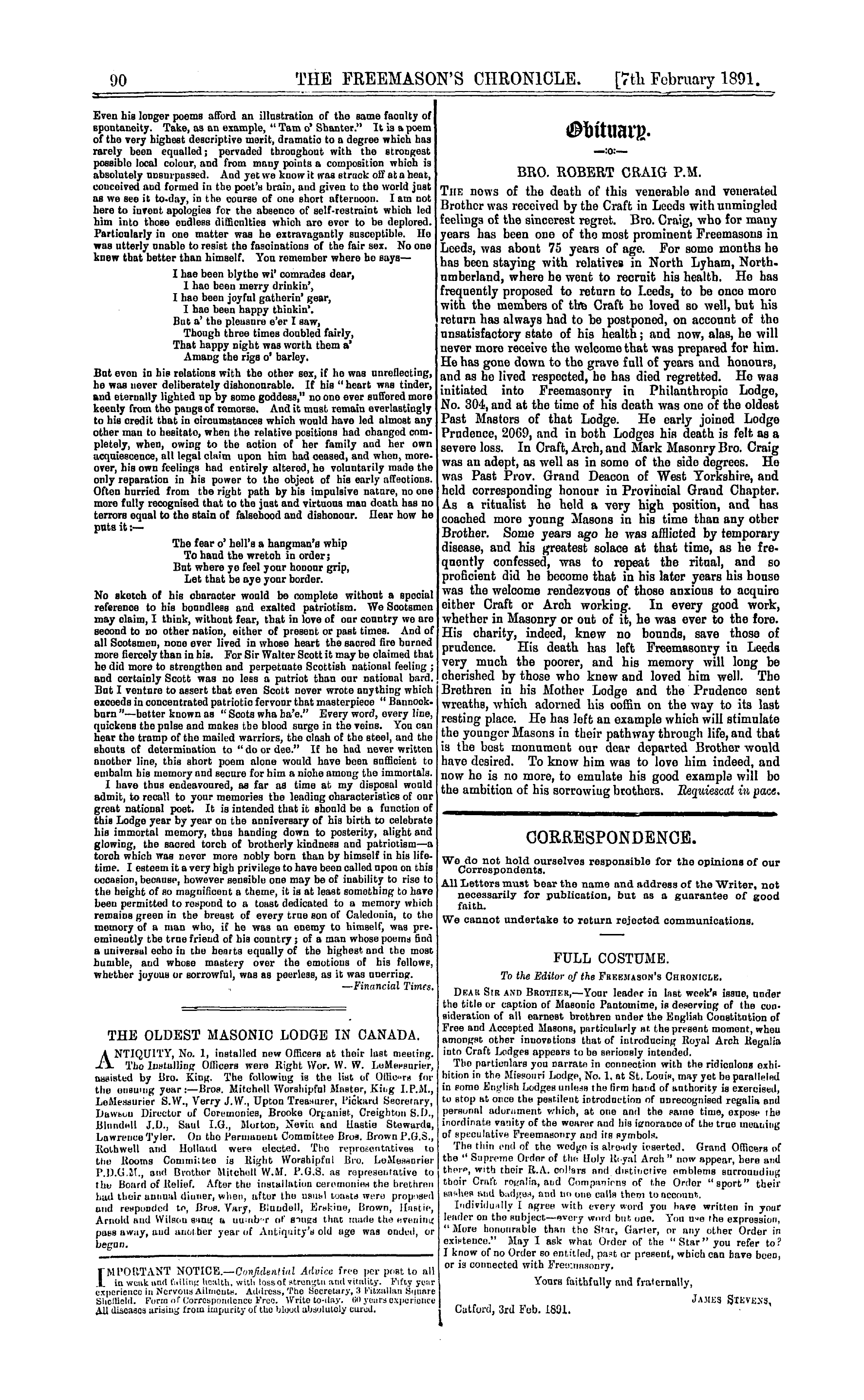 The Freemason's Chronicle: 1891-02-07 - Ar01004