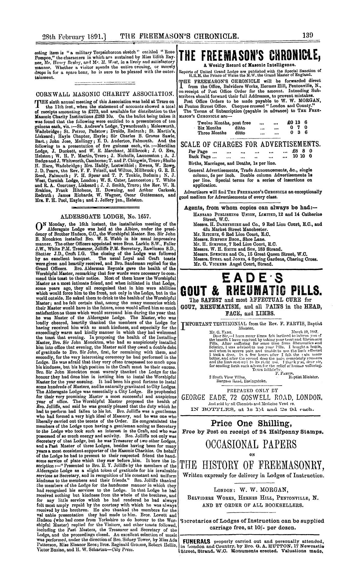 The Freemason's Chronicle: 1891-02-28 - Ad01104