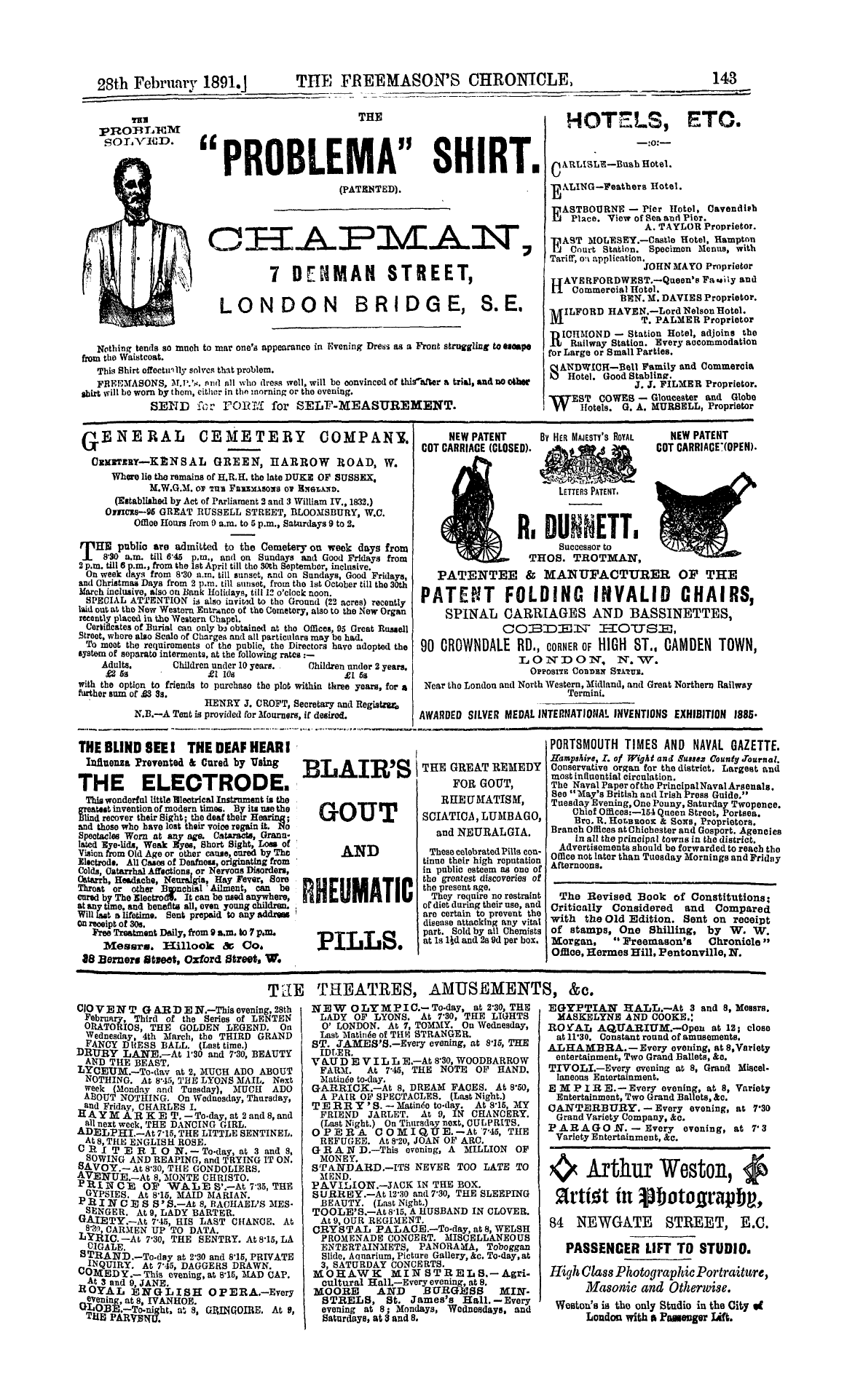 The Freemason's Chronicle: 1891-02-28 - Ad01502