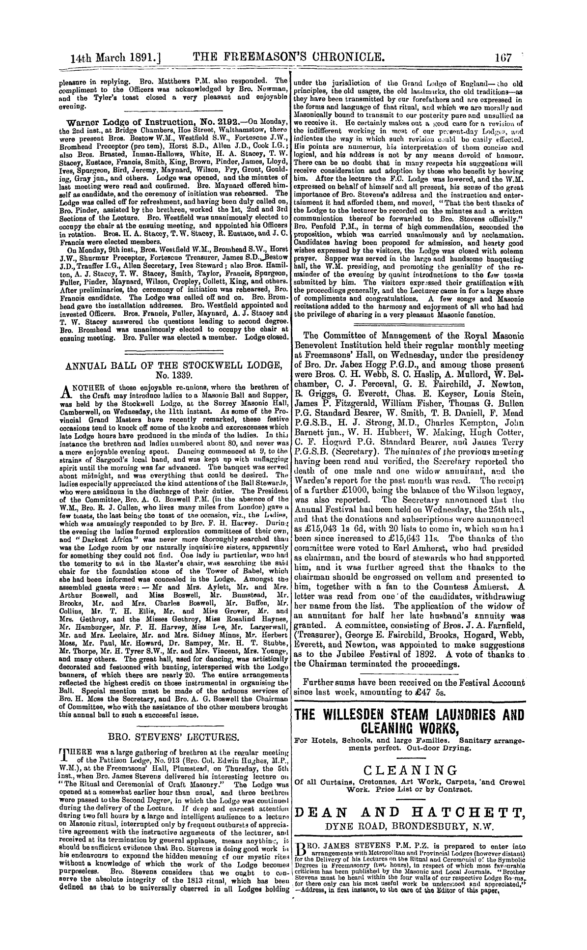 The Freemason's Chronicle: 1891-03-14 - Ar00601