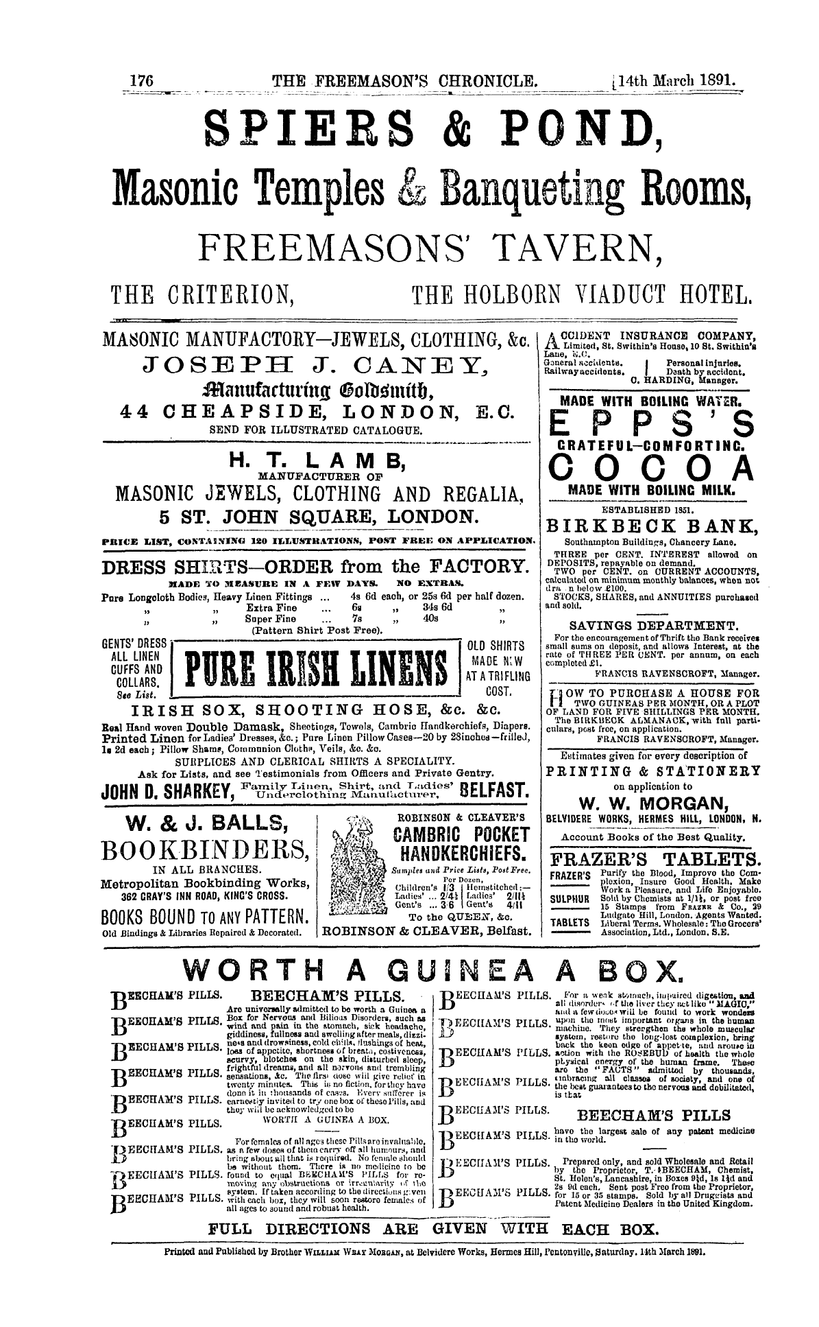 The Freemason's Chronicle: 1891-03-14 - Ad01610