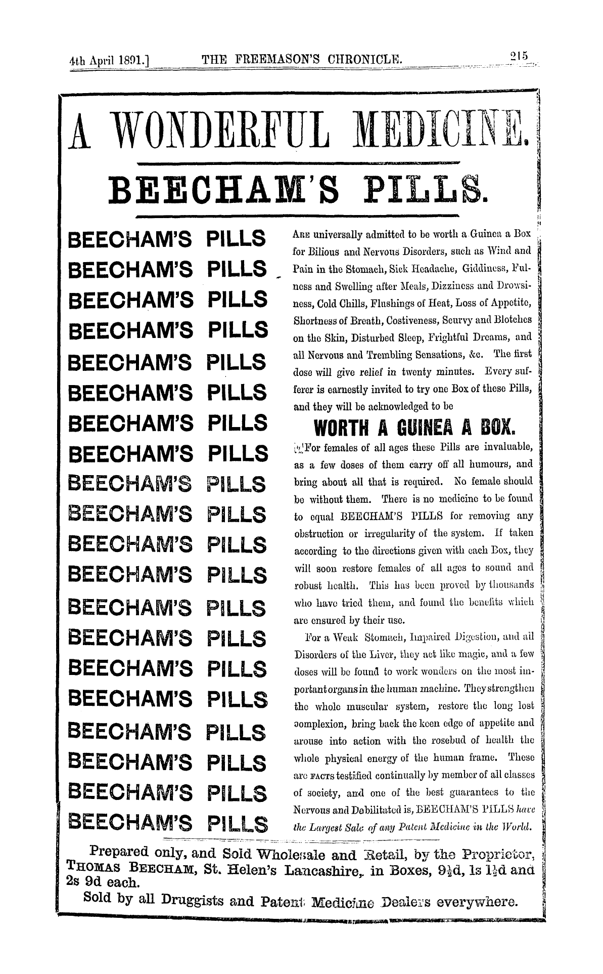 The Freemason's Chronicle: 1891-04-04 - Ad00700