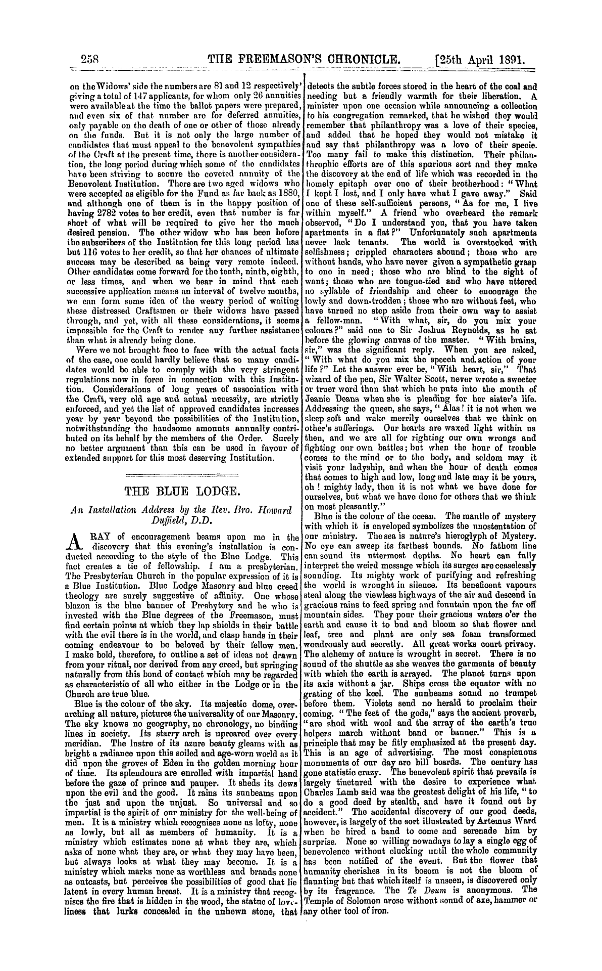 The Freemason's Chronicle: 1891-04-25 - The Benevolent Institution And Its Candidates.