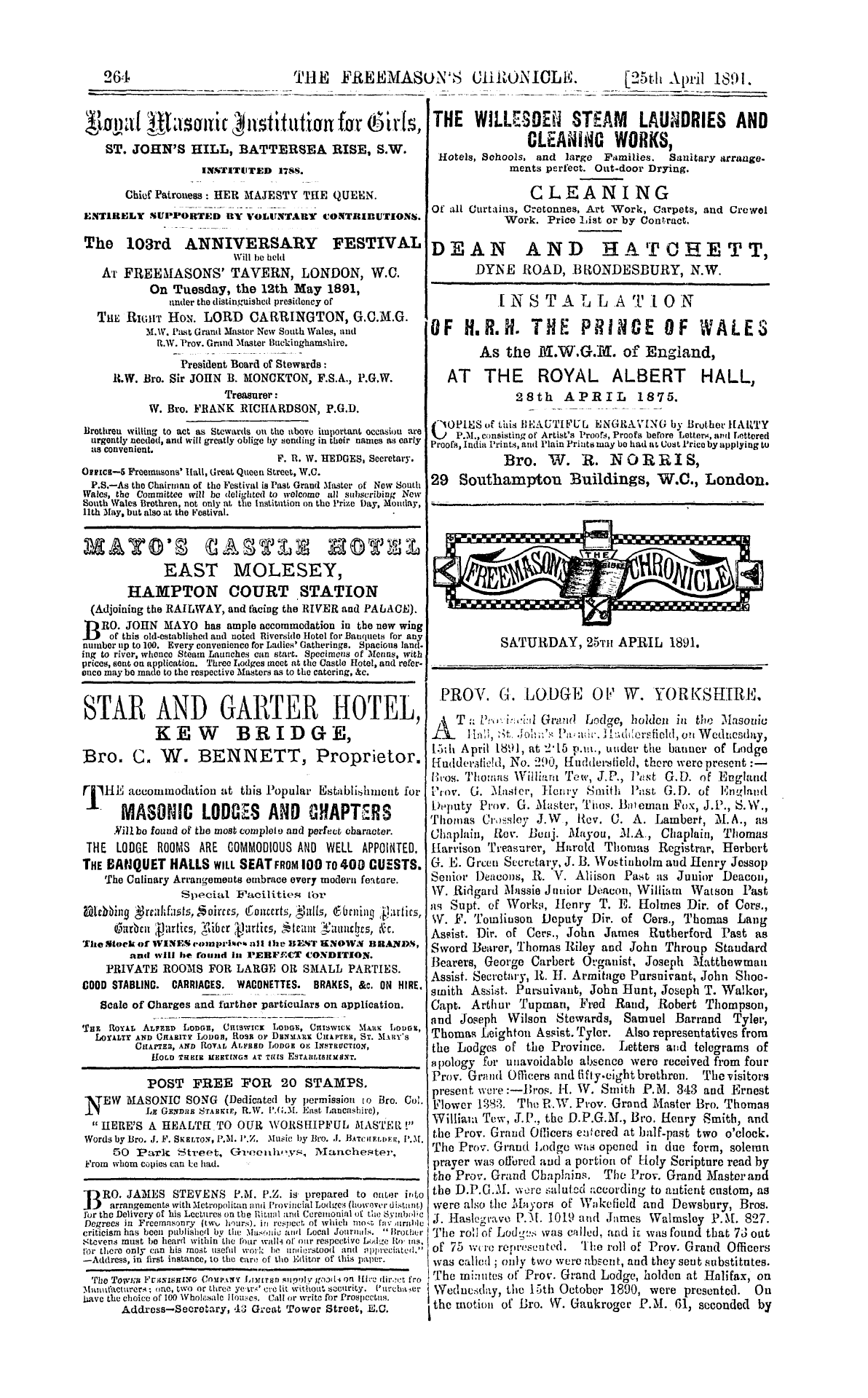 The Freemason's Chronicle: 1891-04-25 - Ad00803
