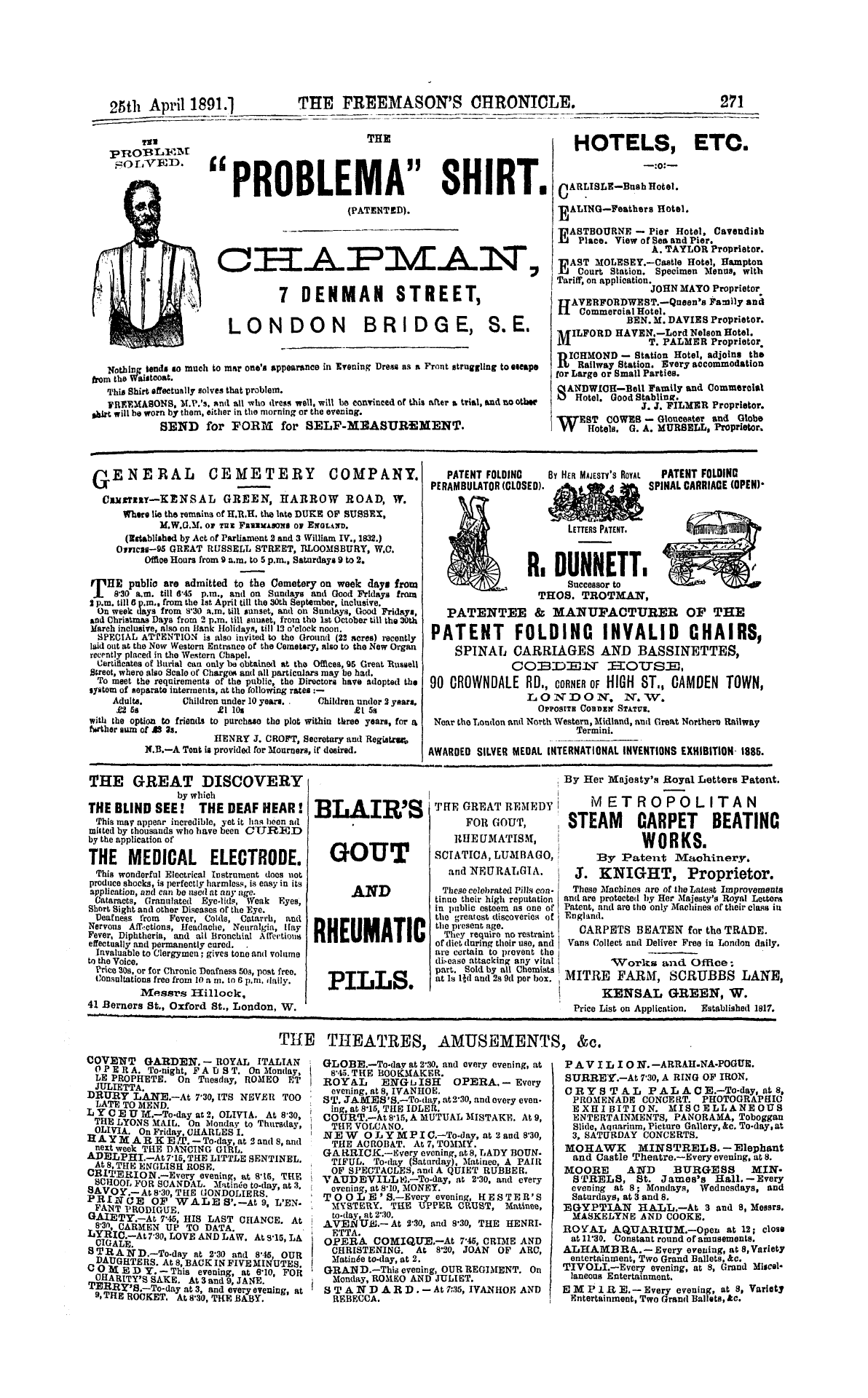 The Freemason's Chronicle: 1891-04-25 - The Theatres, Amusements, &C.