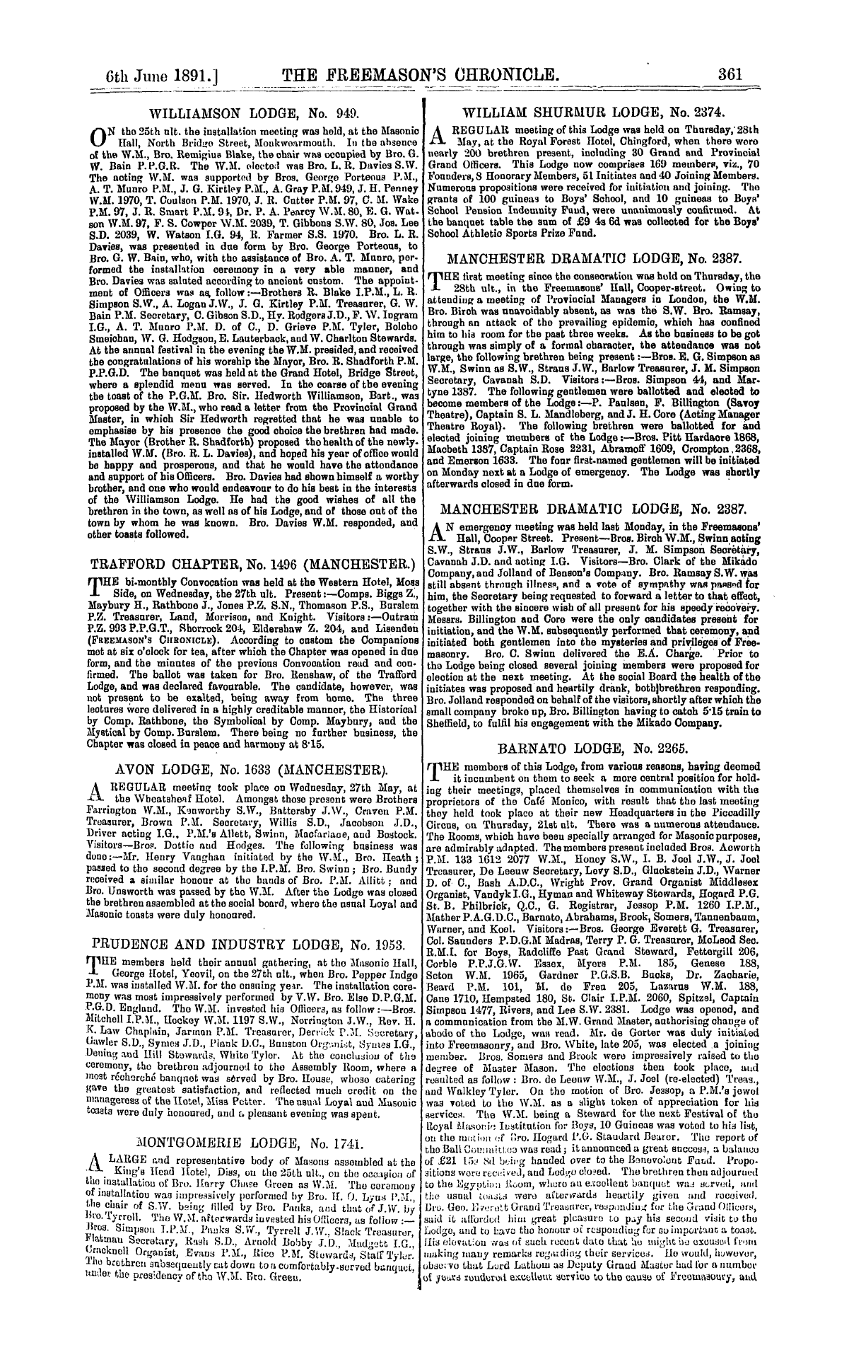 The Freemason's Chronicle: 1891-06-06 - Ar00900