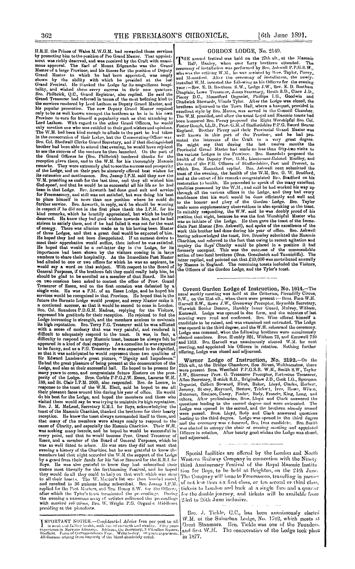 The Freemason's Chronicle: 1891-06-06 - Ar01000