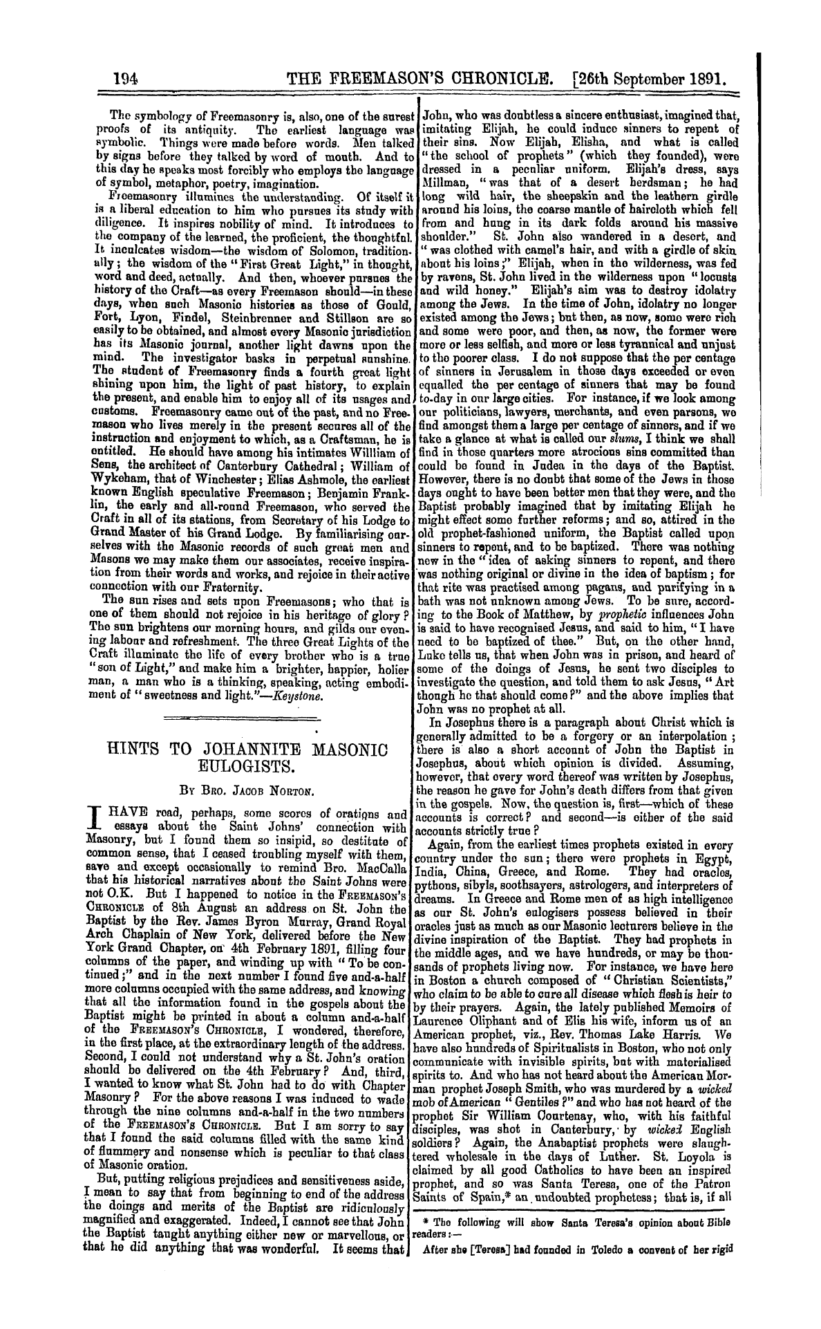 The Freemason's Chronicle: 1891-09-26: 2