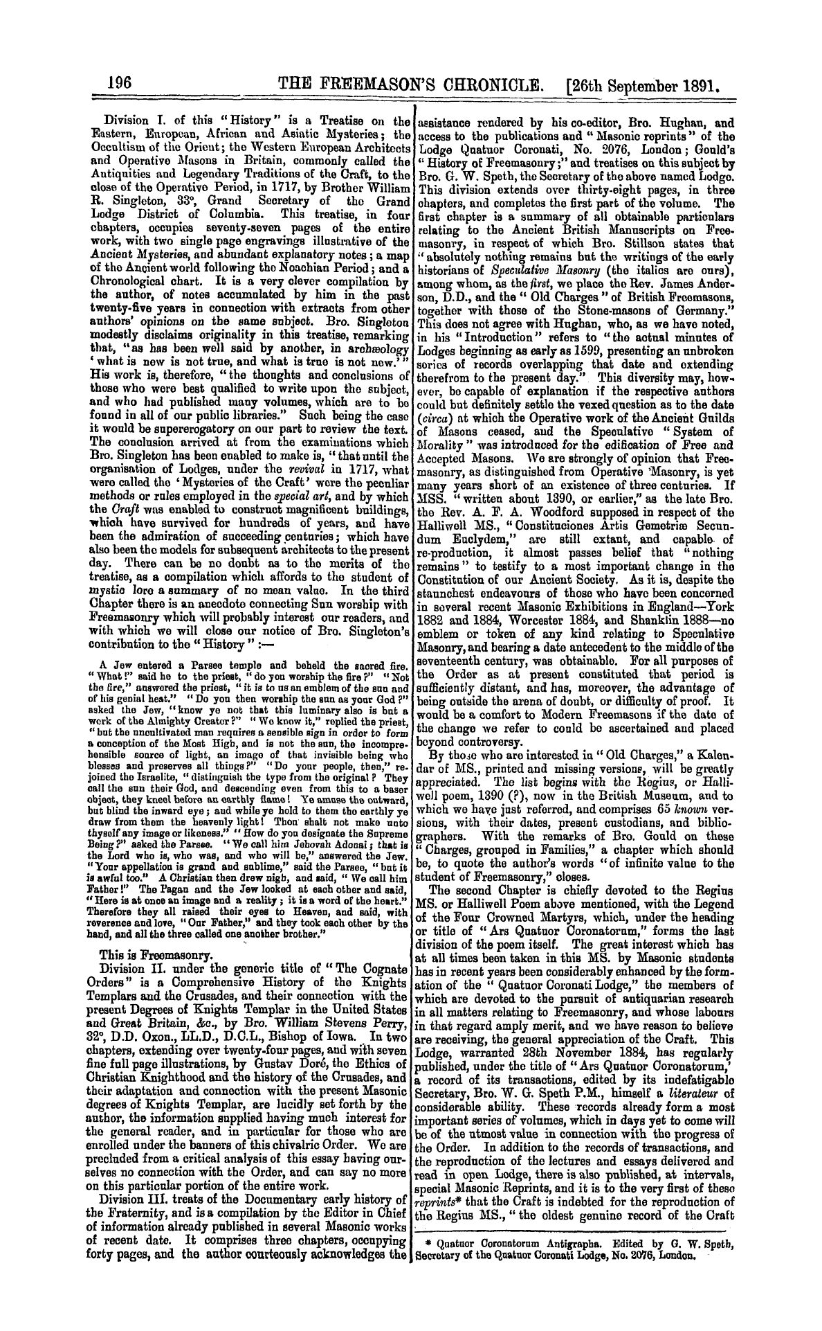 The Freemason's Chronicle: 1891-09-26: 4