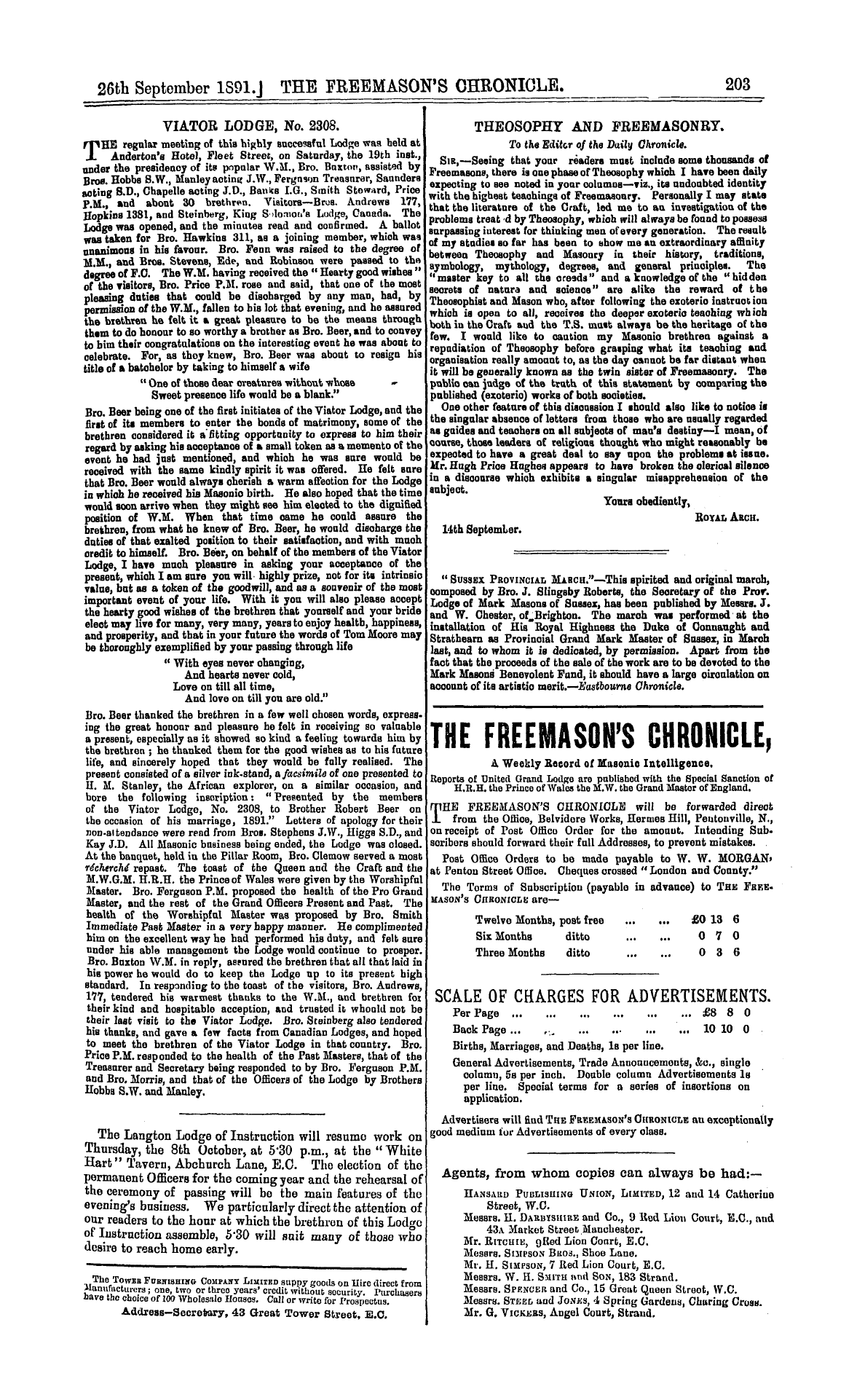 The Freemason's Chronicle: 1891-09-26 - Theosophy And Freemasonry.