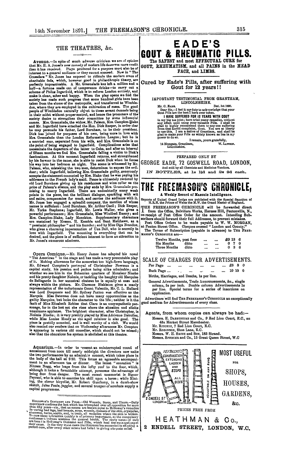 The Freemason's Chronicle: 1891-11-14 - Ad01102