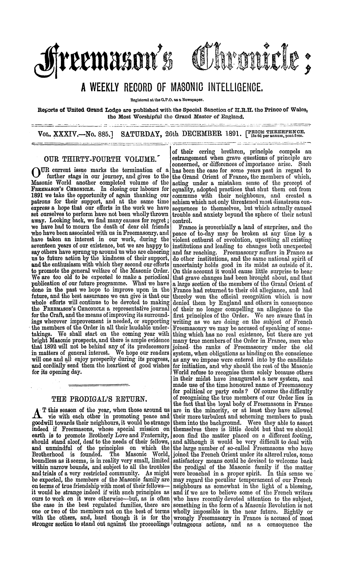 The Freemason's Chronicle: 1891-12-26: 1