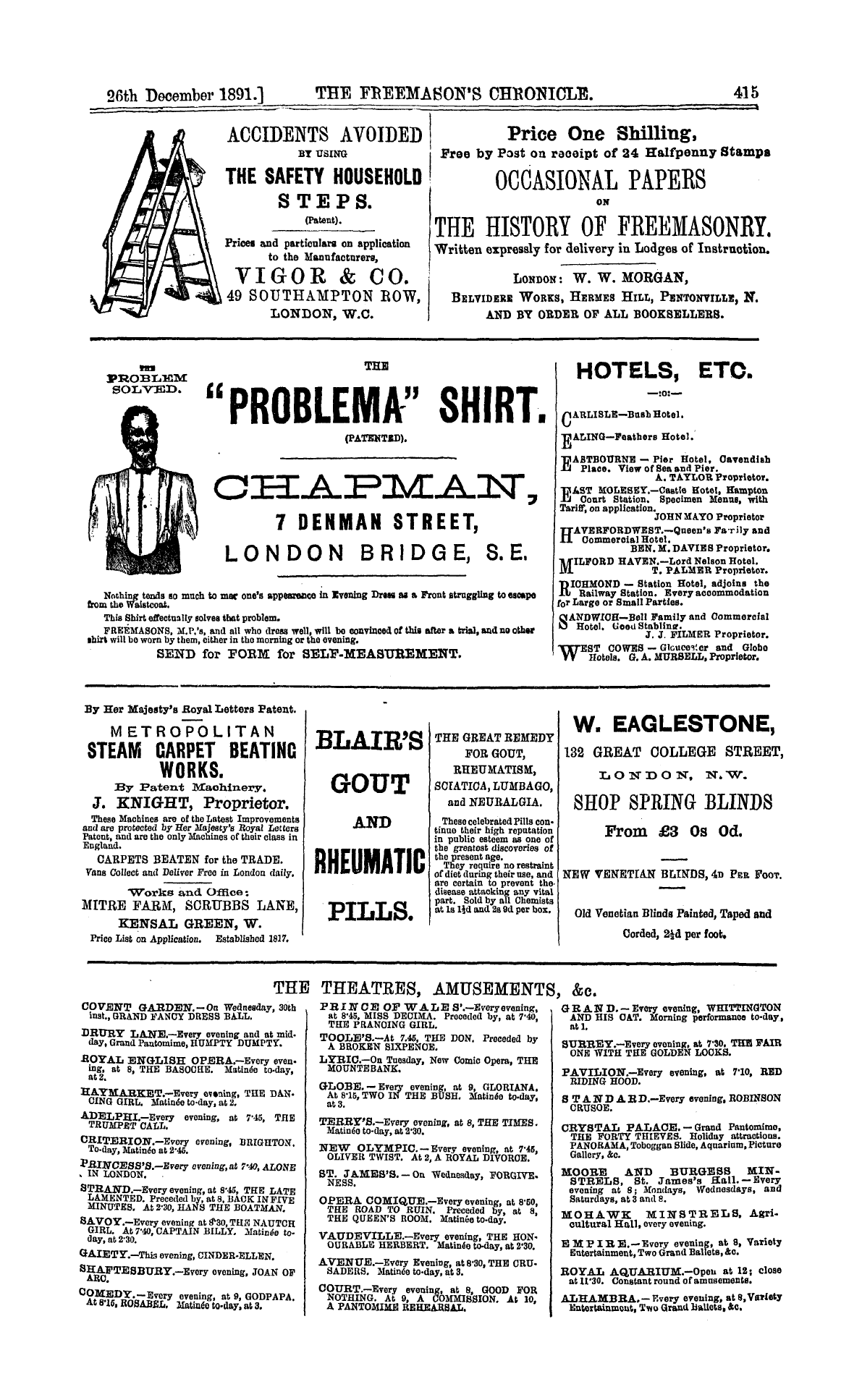 The Freemason's Chronicle: 1891-12-26 - The Theatres, Amusements, &C.