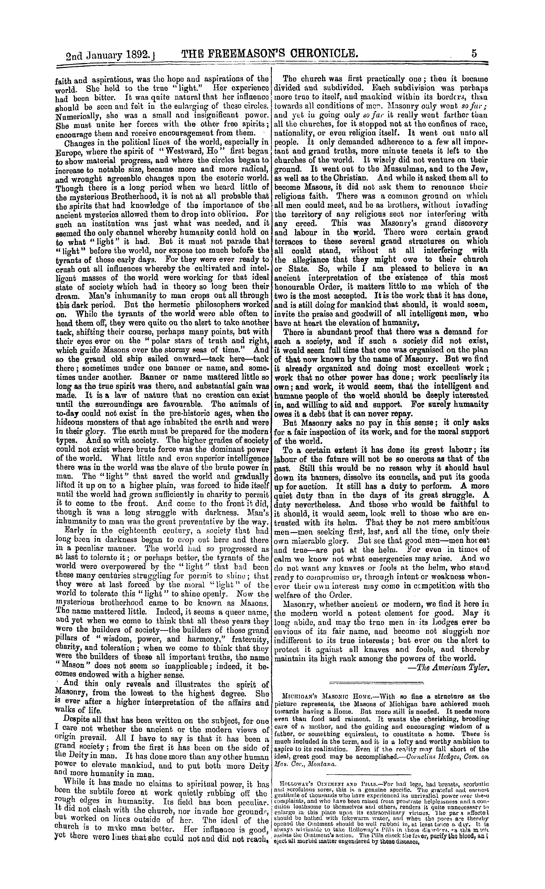 The Freemason's Chronicle: 1892-01-02 - Masonry—Ancient Or Modern.