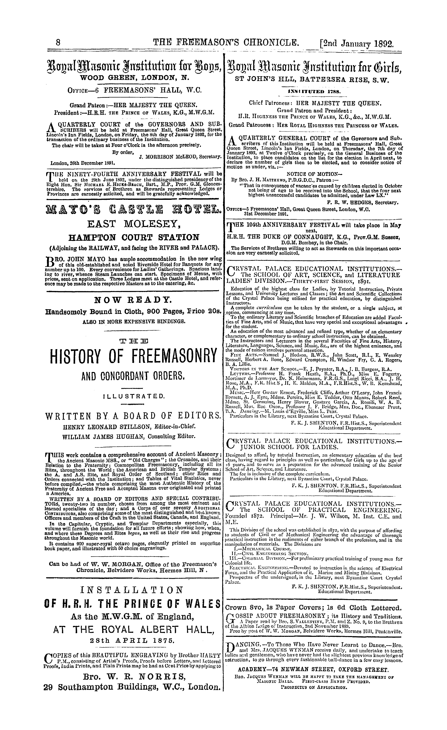 The Freemason's Chronicle: 1892-01-02: 8
