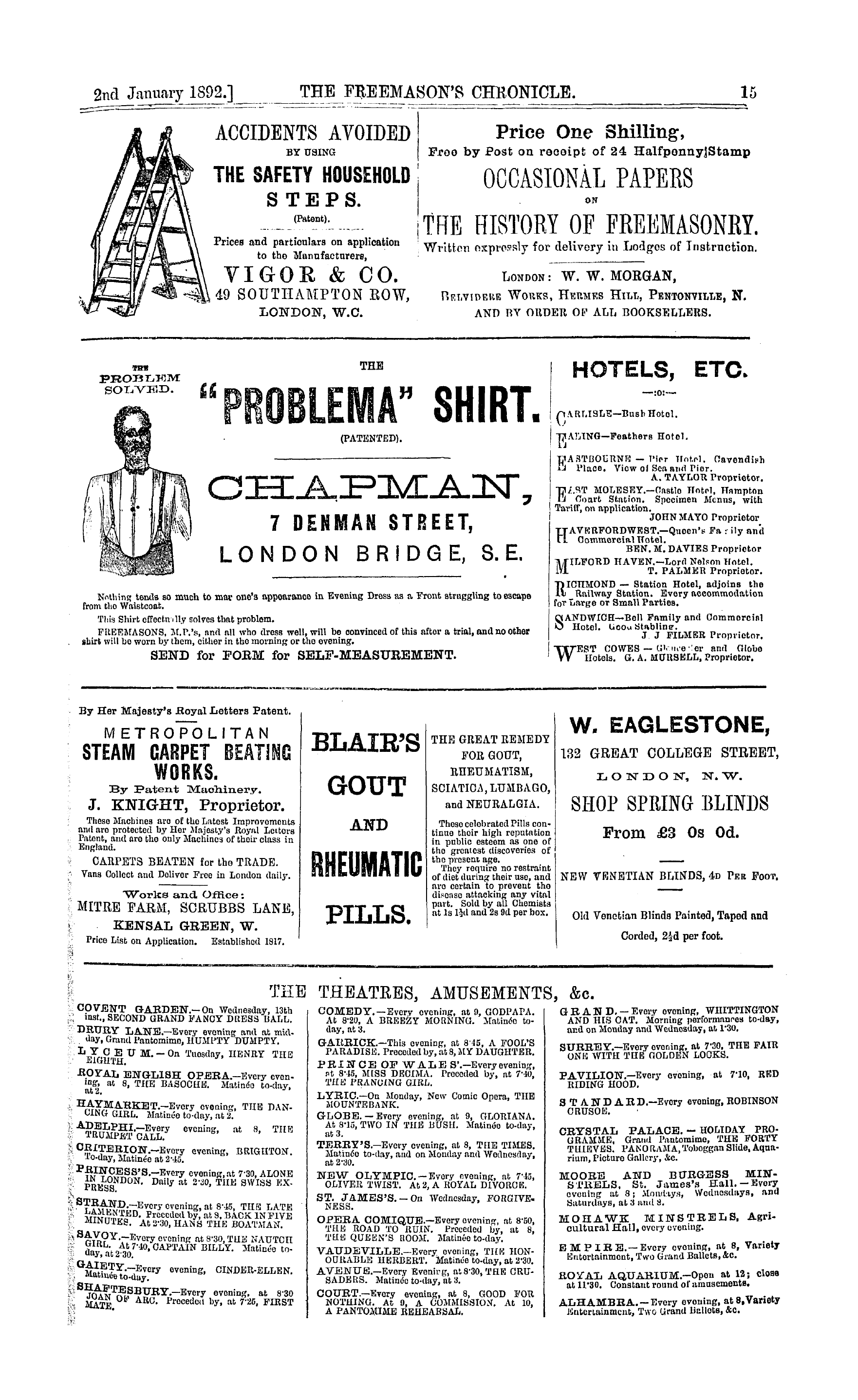 The Freemason's Chronicle: 1892-01-02 - Ad01502