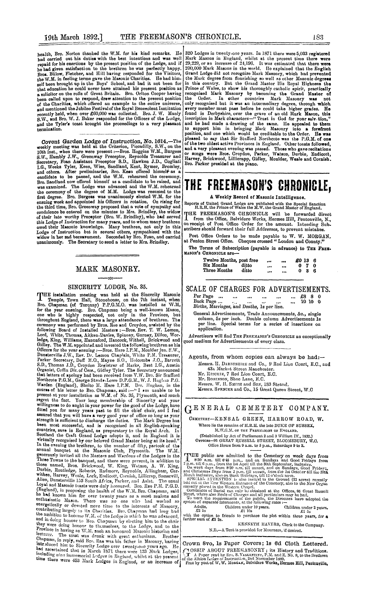 The Freemason's Chronicle: 1892-03-19 - Ad00703
