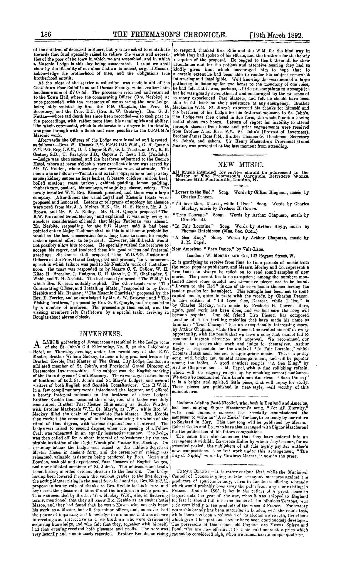 The Freemason's Chronicle: 1892-03-19 - New Music.