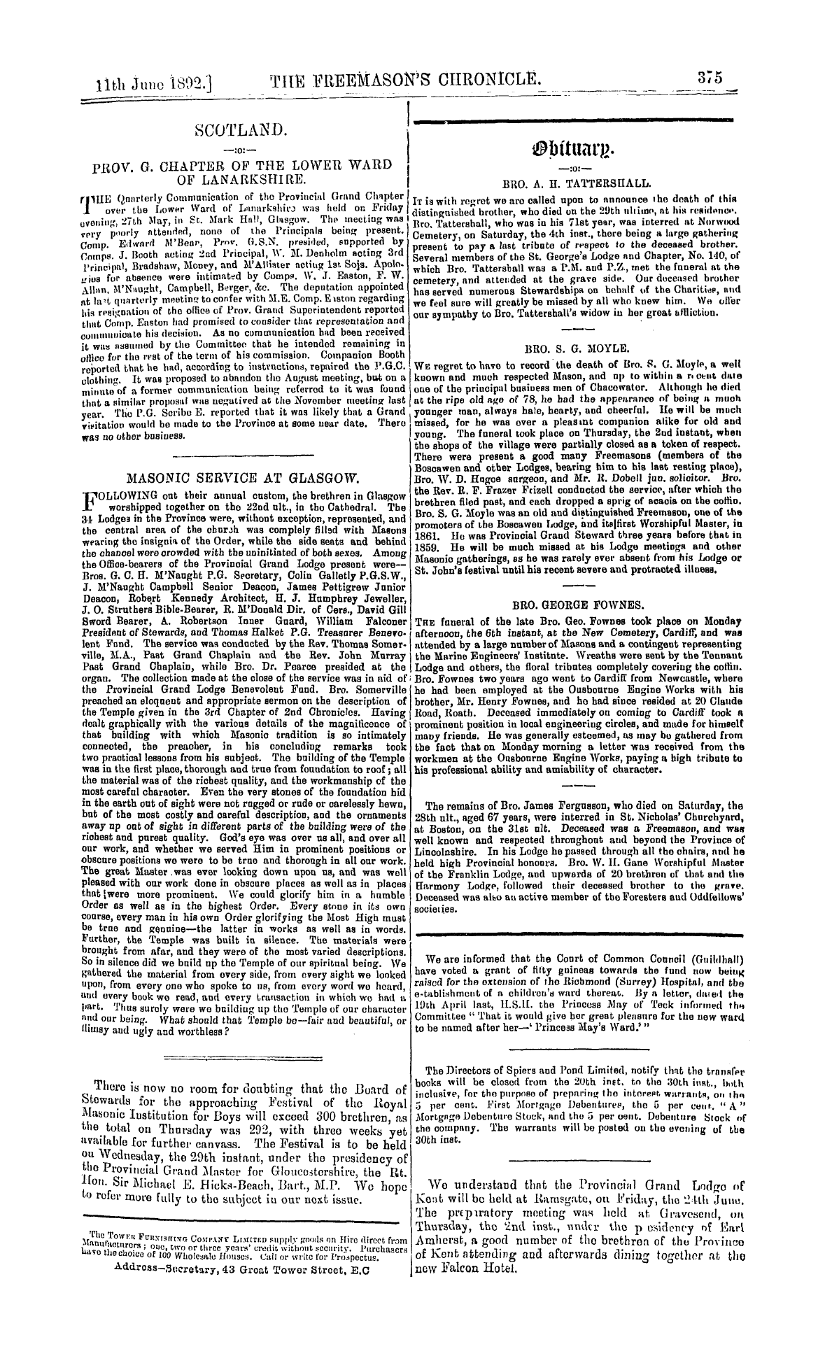 The Freemason's Chronicle: 1892-06-11 - Ad00703