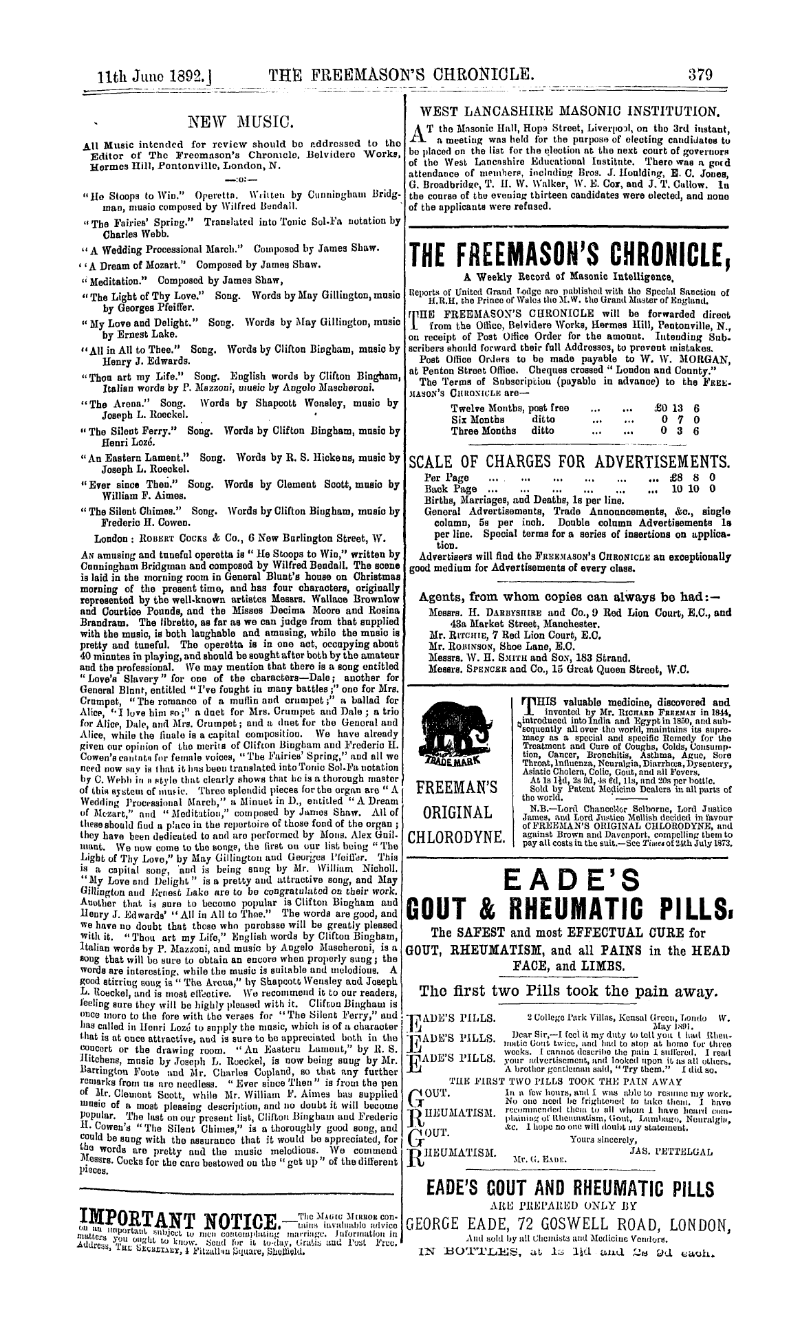 The Freemason's Chronicle: 1892-06-11 - Ad01103