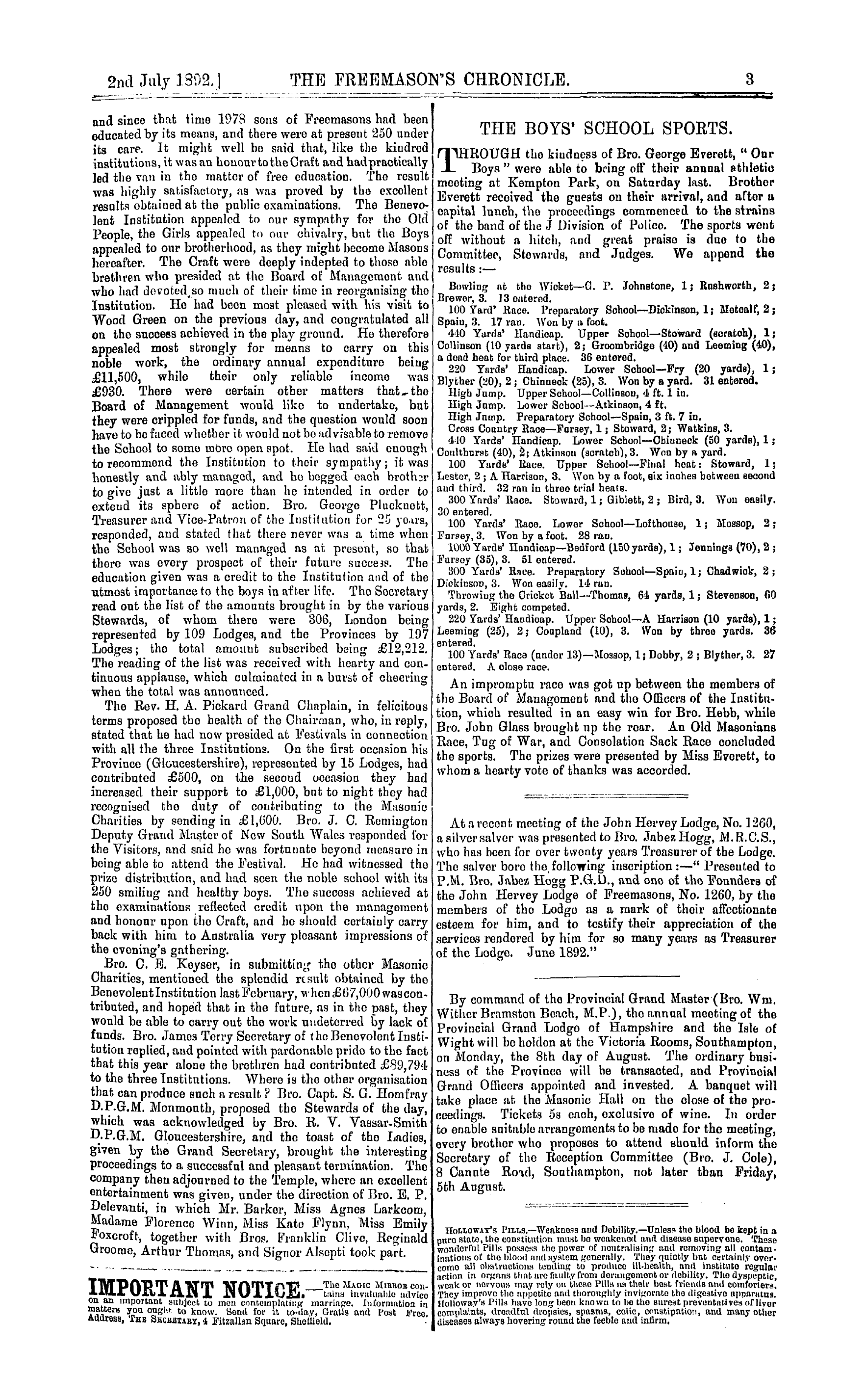 The Freemason's Chronicle: 1892-07-02: 3
