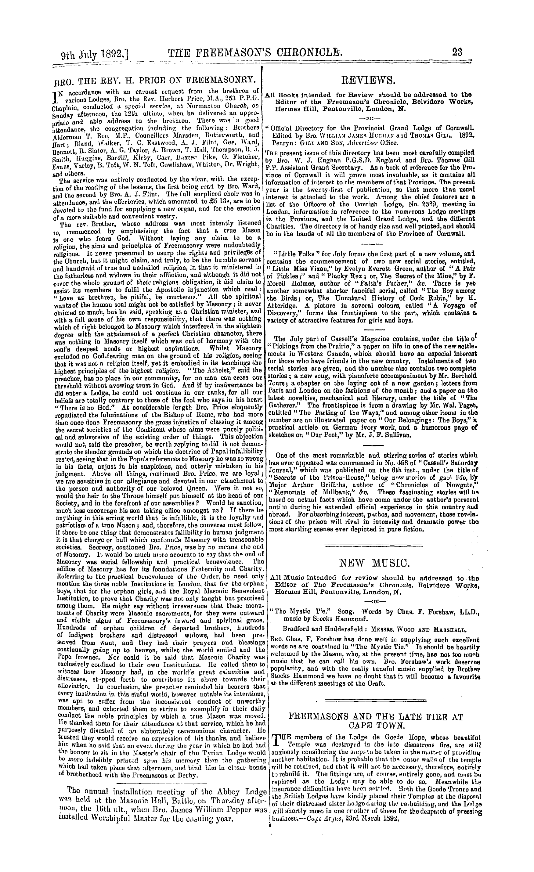 The Freemason's Chronicle: 1892-07-09: 7