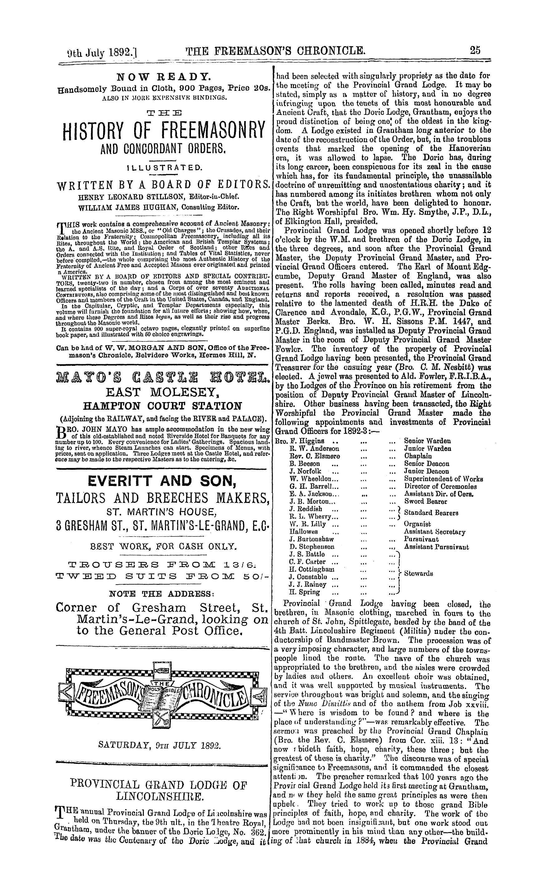 The Freemason's Chronicle: 1892-07-09 - Ar00905