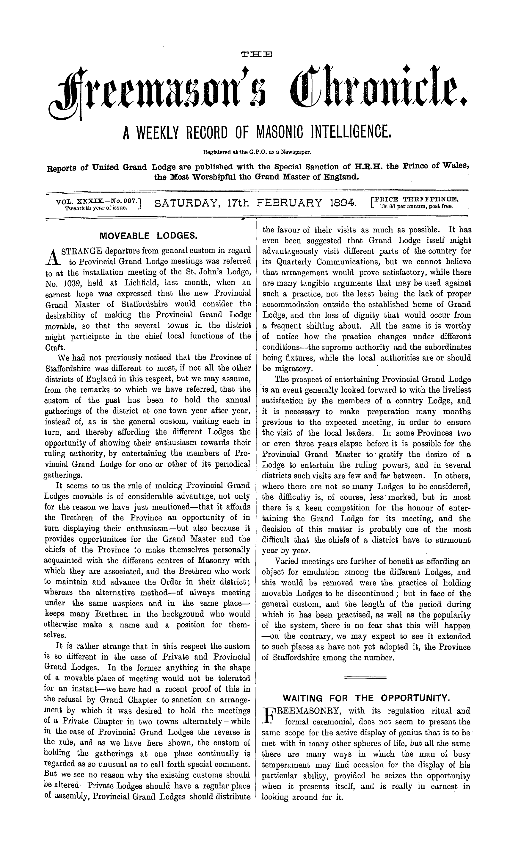 The Freemason's Chronicle