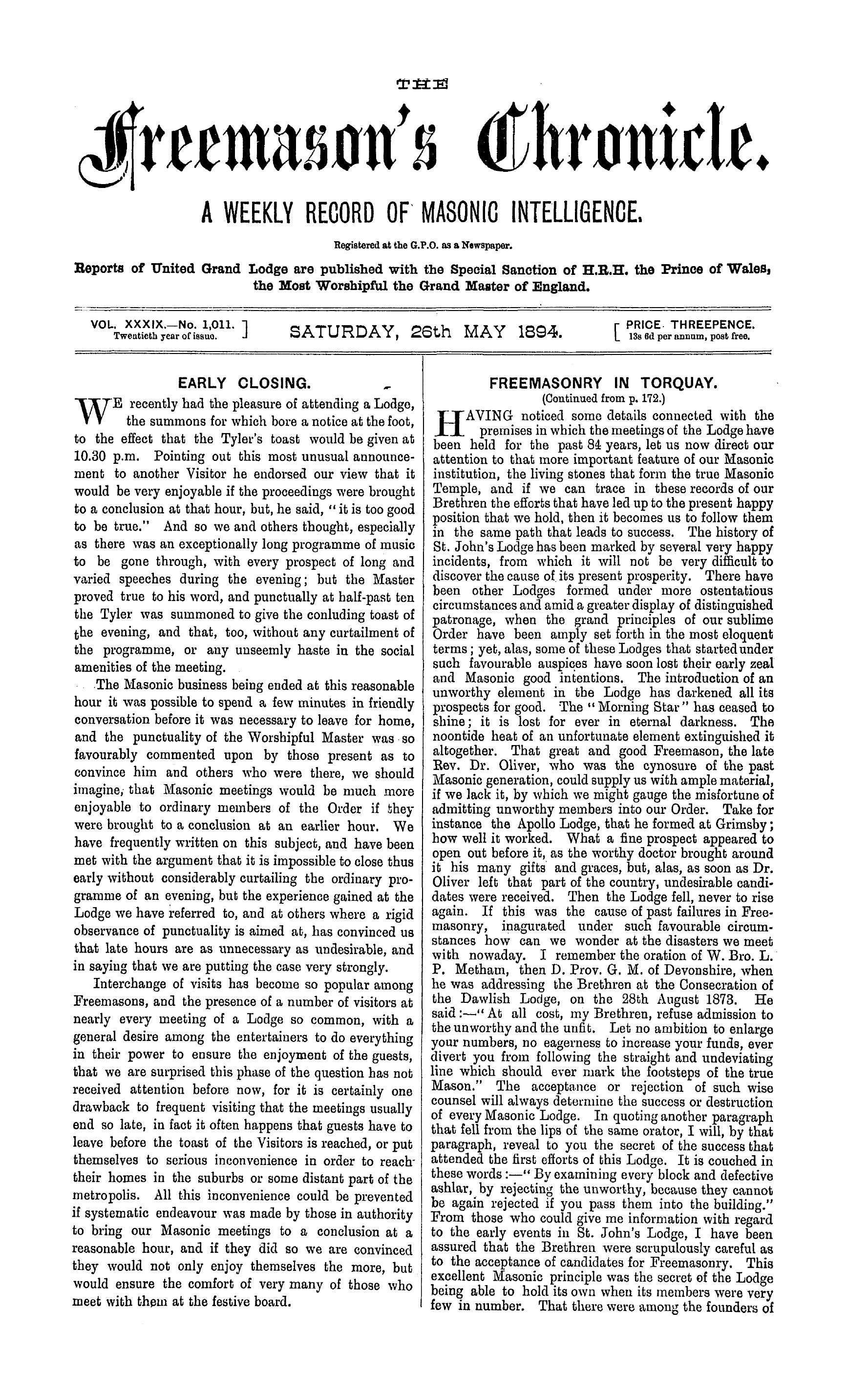 The Freemason's Chronicle