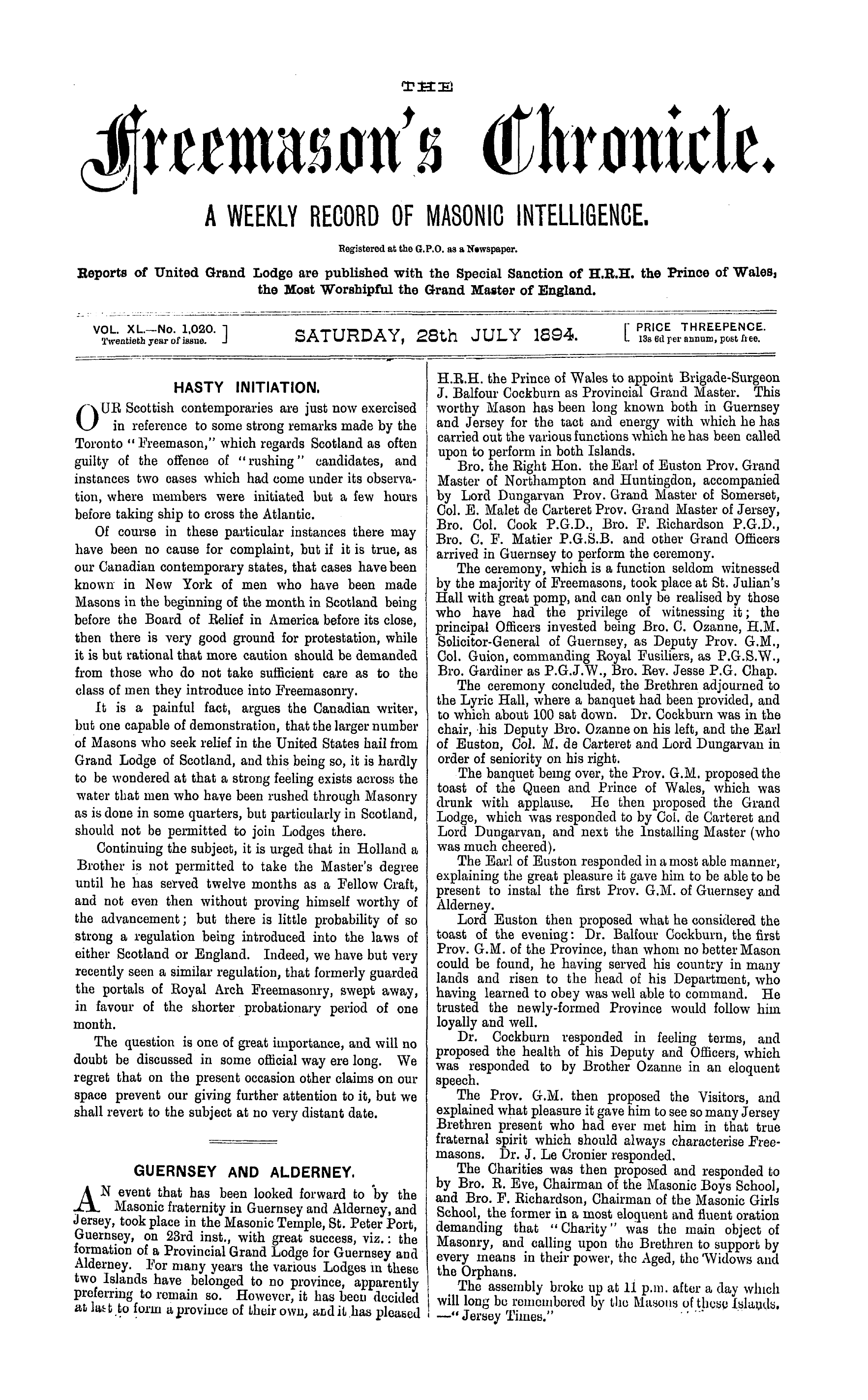The Freemason's Chronicle