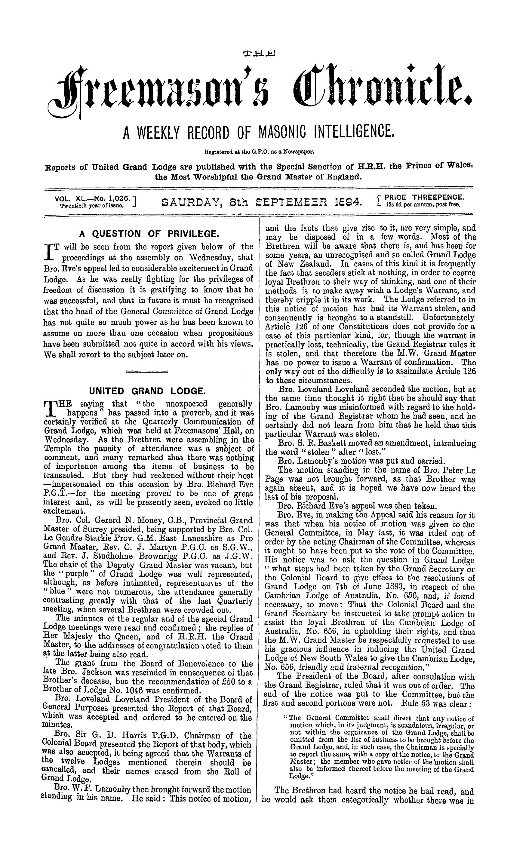 The Freemason's Chronicle