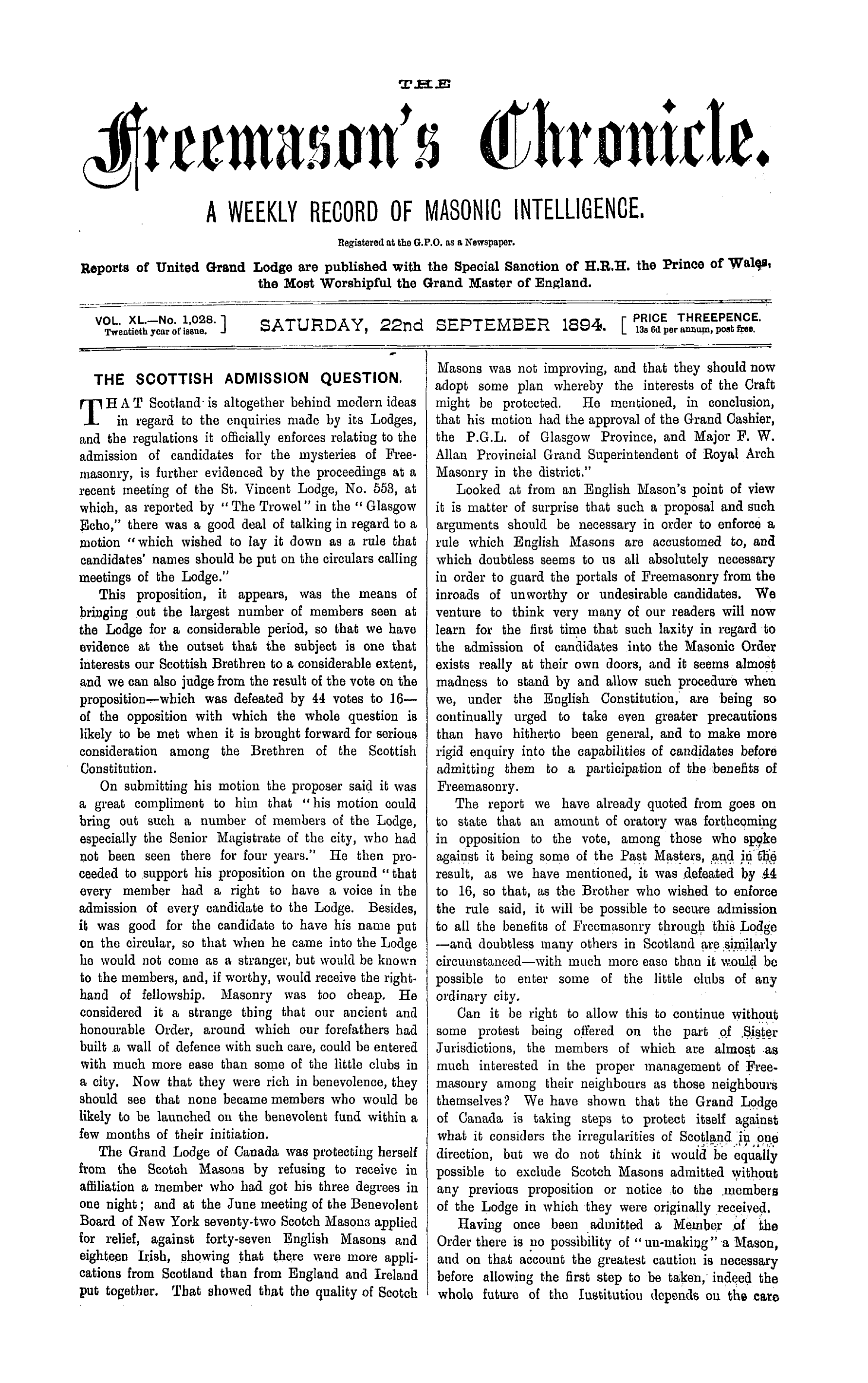 The Freemason's Chronicle