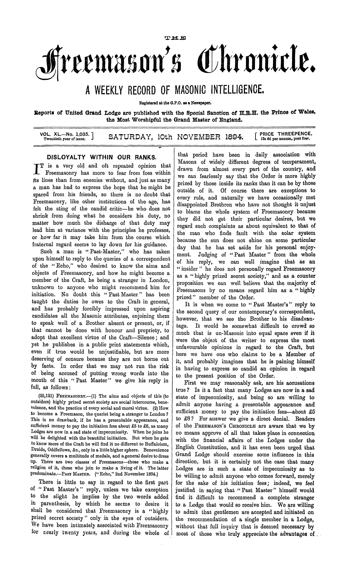 The Freemason's Chronicle